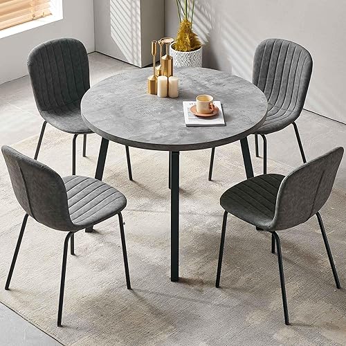 Miniatura 4 de Juego de 4 sillas de comedor, asiento tapizado de piel sintética con patas de metal negro, silla de cocina moderna y cómoda, respaldo curvado para