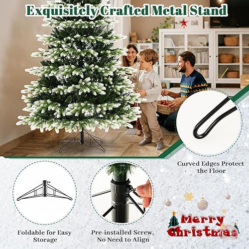 Miniatura 6 de GOFLAME Árbol de Navidad artificial preiluminado de 7 pies, árbol de Navidad con bisagras con 500 luces LED, 2489 puntas de rama, conector de
