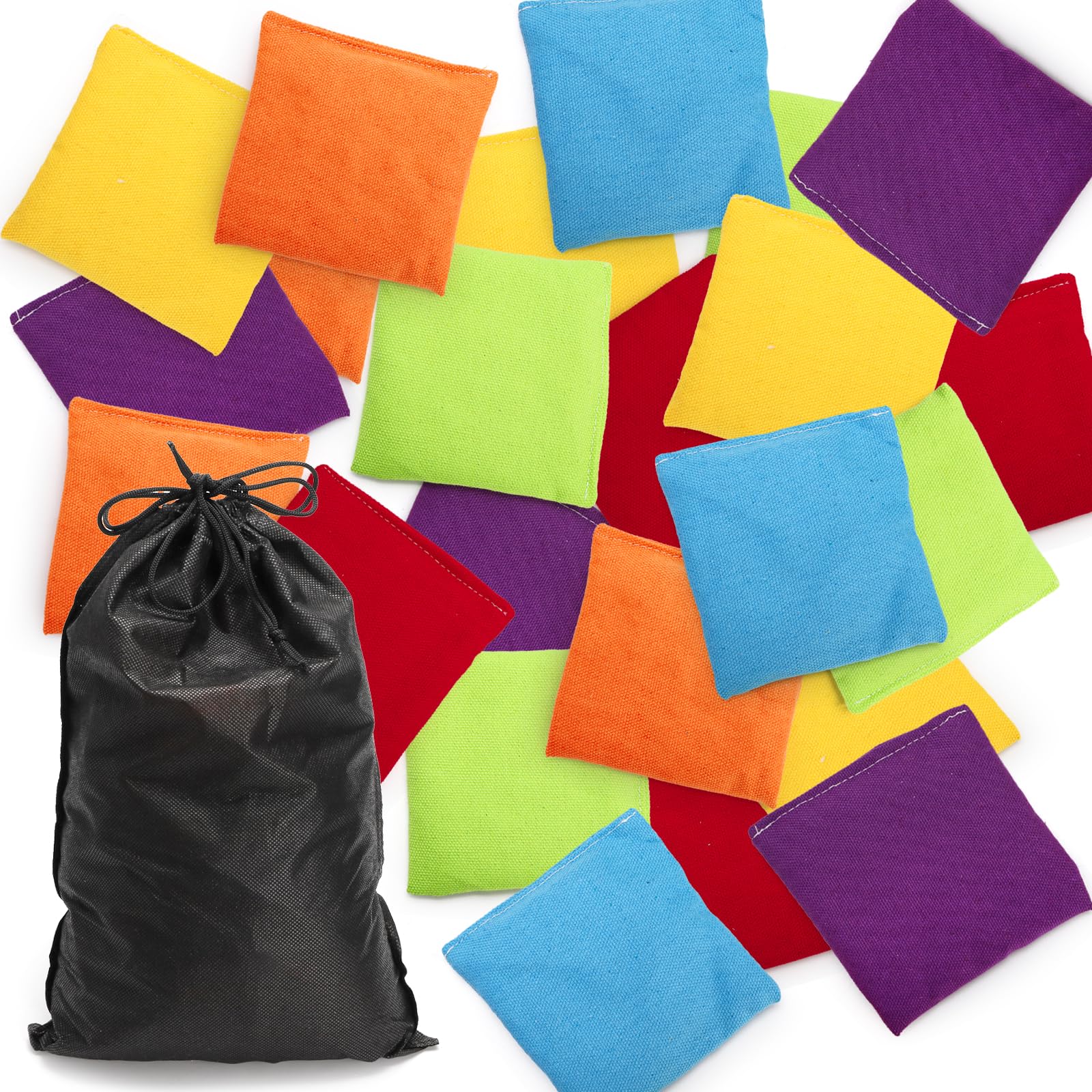 Coloch 24 Pack Cornhole Bean Bags for Tossing, 3.9”x 3.9” Hand Tossing Bean Bag with Carrying Bag Colorful Canvas Toss Bags for Party, Throwing Game, Assorted Colors