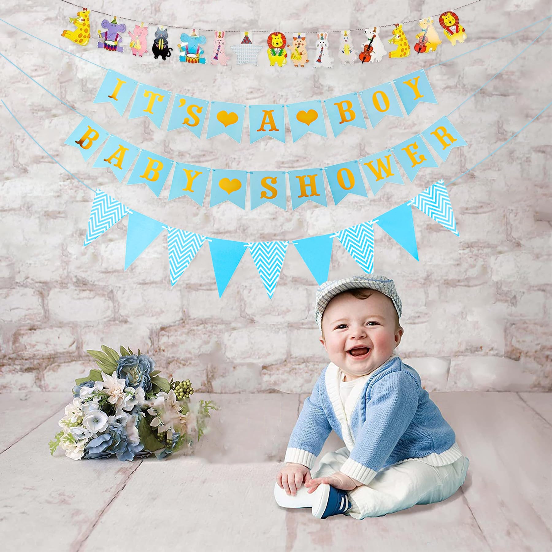 Wasise Its a Boy Banner, Blue and Gold Baby Shower Decorations, Animal Theme Baby Shower Bunting, Gender Reveal Banner - Image 3