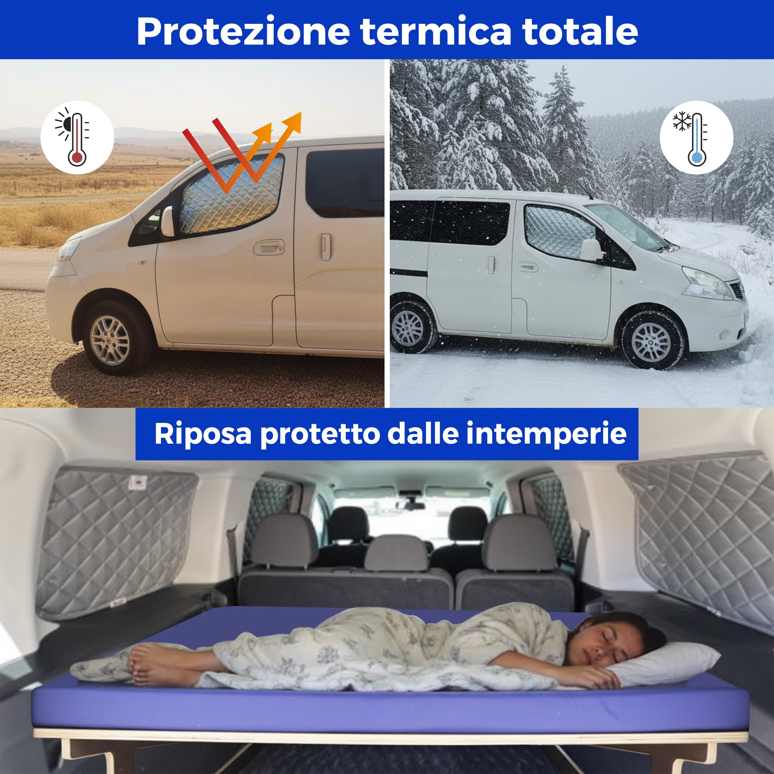 Parasole per furgone Tourneo Courier II, isolanti termici e oscuranti, 8 pezzi, regolazione interna, grigio, Active o Titanium