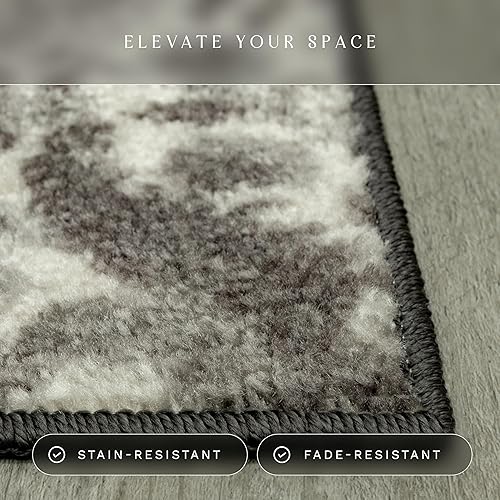 Miniatura 4 de Maples Rugs - Alfombra antideslizante Vivian, para pasillo o entrada, patrón de medallones fabricada en Estados Unidos, 2 x 6 pies, color gris