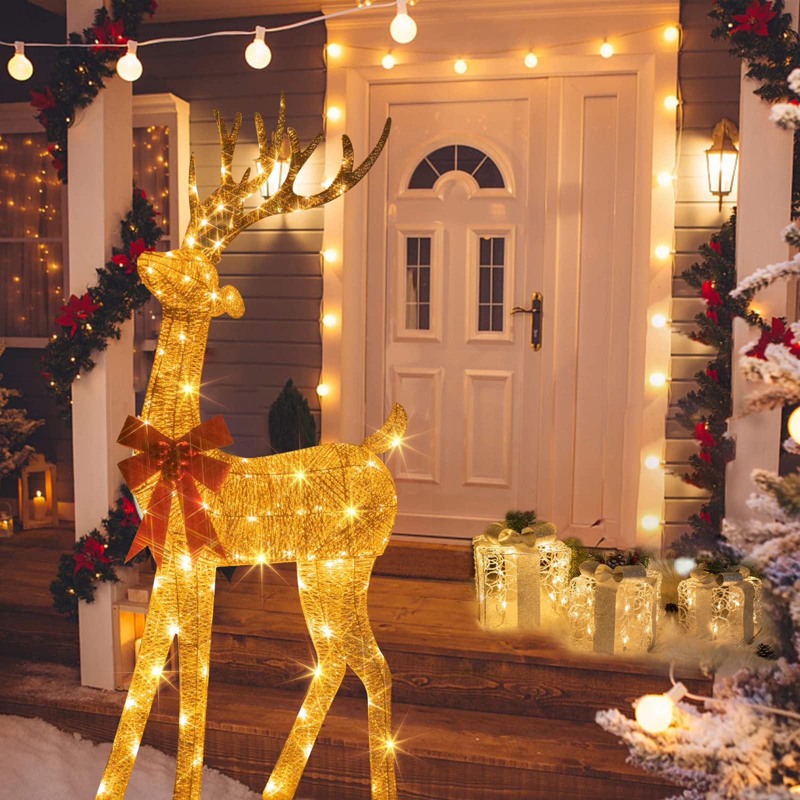 Amazon.co.jp: EAMBRITE クリスマストナカイ 赤いリボン付き 6フィート