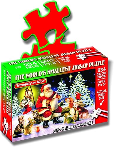 TDC Games Rompecabezas navideño más pequeño del mundo, travieso o agradable, mini rompecabezas, pequeño rompecabezas de arte de viaje para adultos,