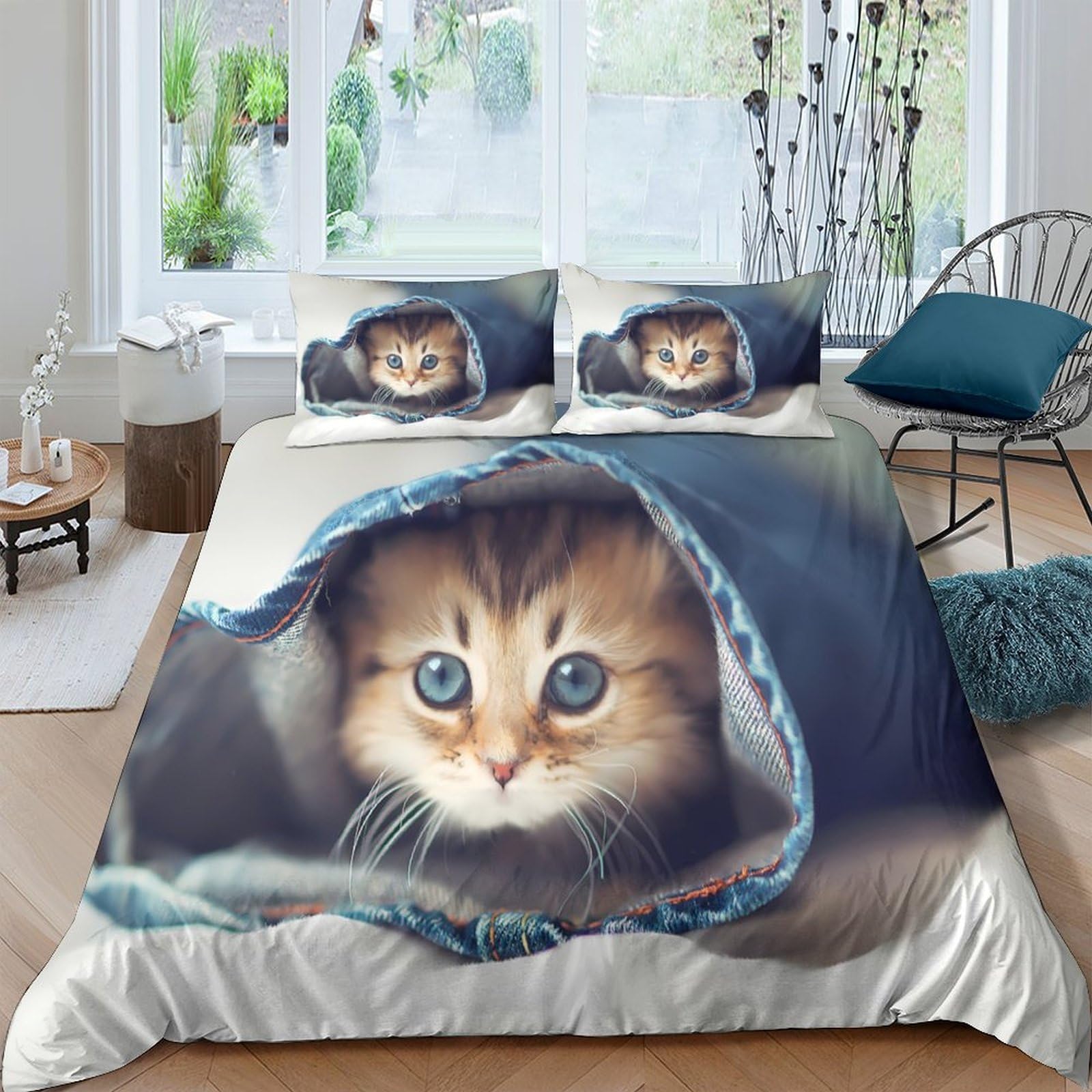 Ctjqhvkz Style-10 3D Printed Cute Kitten Blanket Fitted Sheet Microfiber Soft Anti-Slip Cat Face Mattress Cover For Bedroom Guest Room Decor Single（135X200cm）