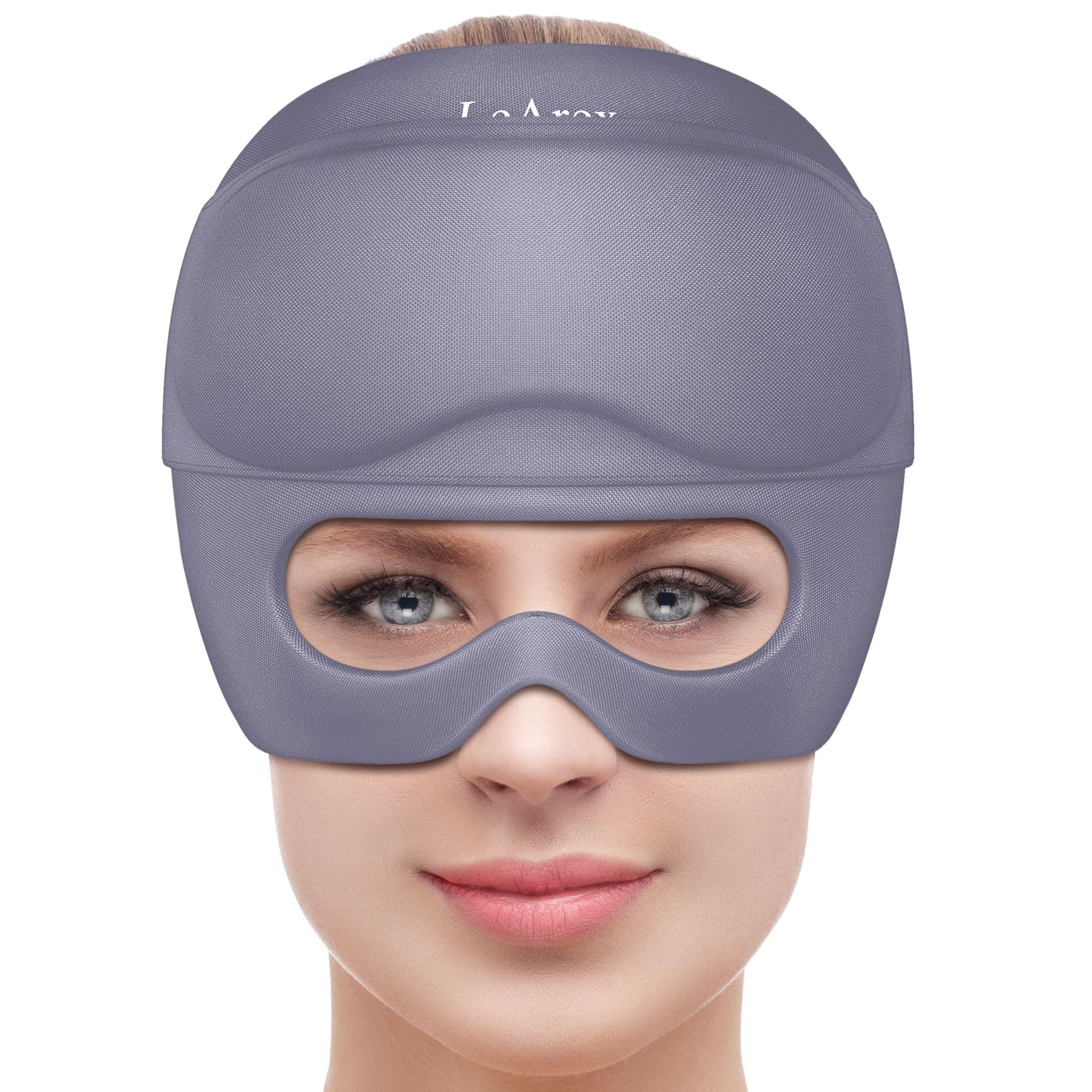 2 in 1 Migraine Relief Cap with Gel Eye Mask, Headache Relief Cap Ice Head Wrap Hot and Cold Therapy Hat Gift for Women for Headache Puffy Eyes Sinus and Tension Stress Relief (Light Grey)