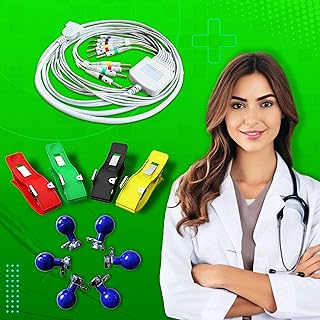 OTICA ECG Cable 10 Lead 4mm Banana Type Pin Compatible with All Brands ECG Machine (Non Screw Type, Cable+Chest Bulb+Limb Electrode)