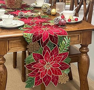 KEVA Holiday Christmas Table Runner 72 inches Long, Embroidered Red Velv...