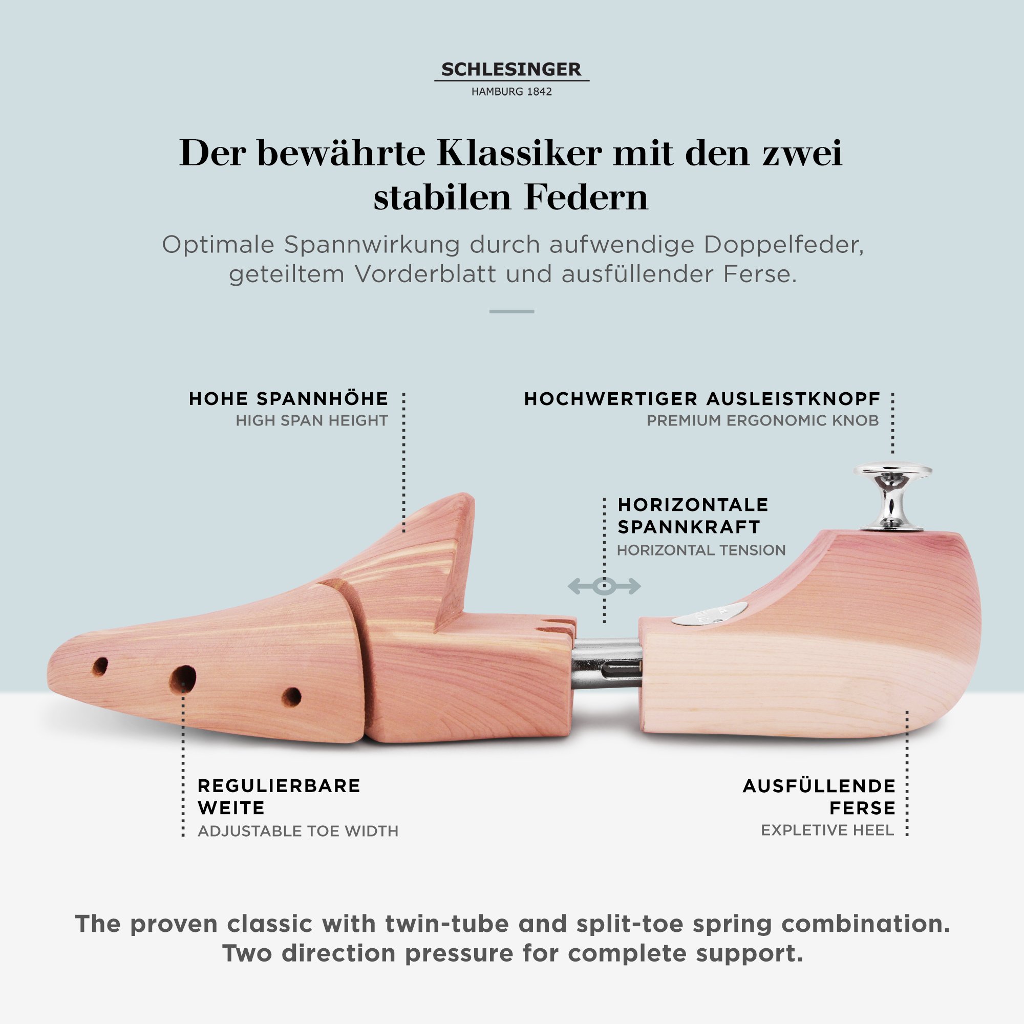 Schlesinger - Zwycięzca testu – męskie napinacze do butów premium ze szlachetnego drewna cedrowego dla optymalnej pielęgnacji butów – model Kaiser – w zestawie gratis e-book do pielęgnacji obuwia