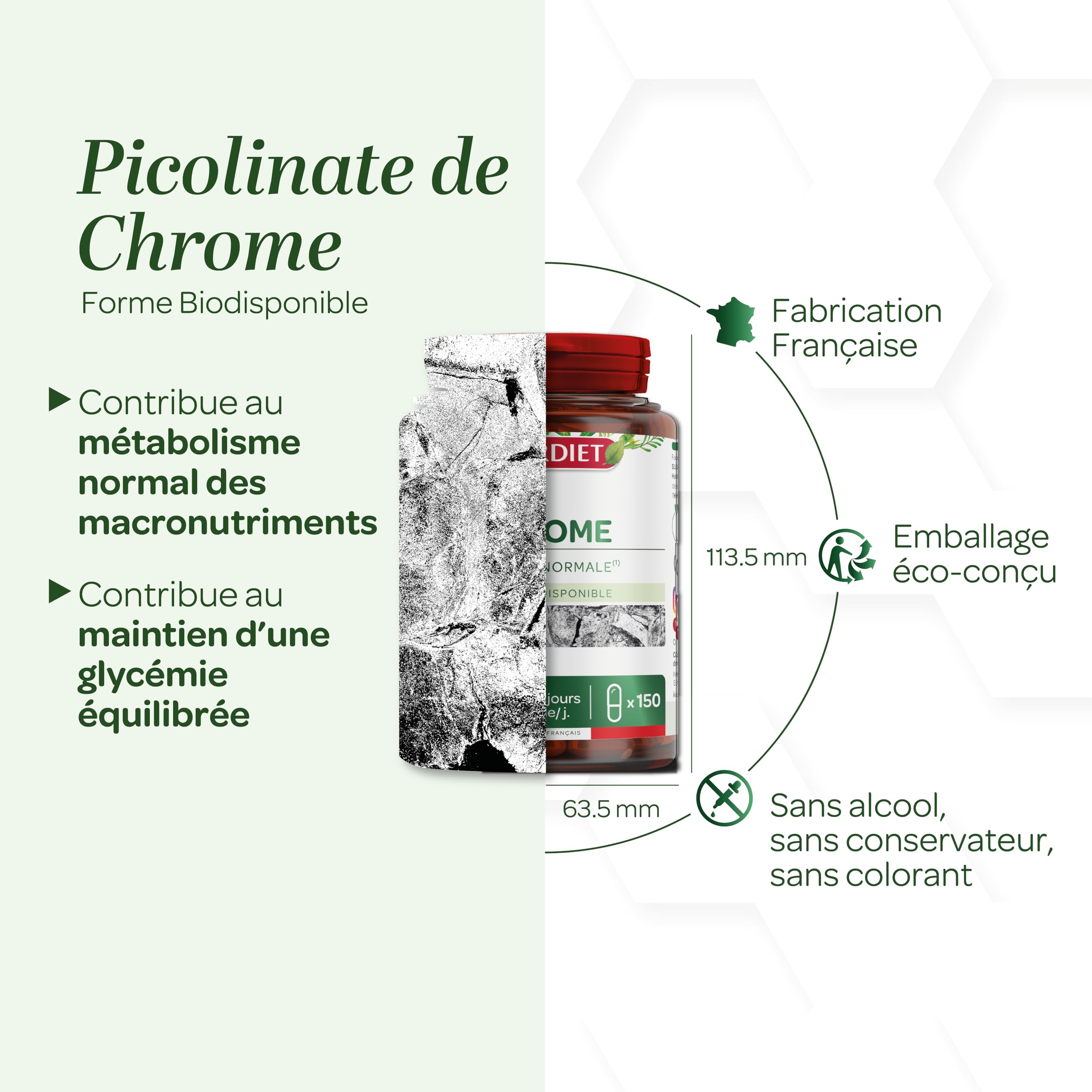 SUPERDIET - PICOLINATE DE CHROME – Glycémie normale – Nutrithérapie – Fabrication Française – 150 gélules