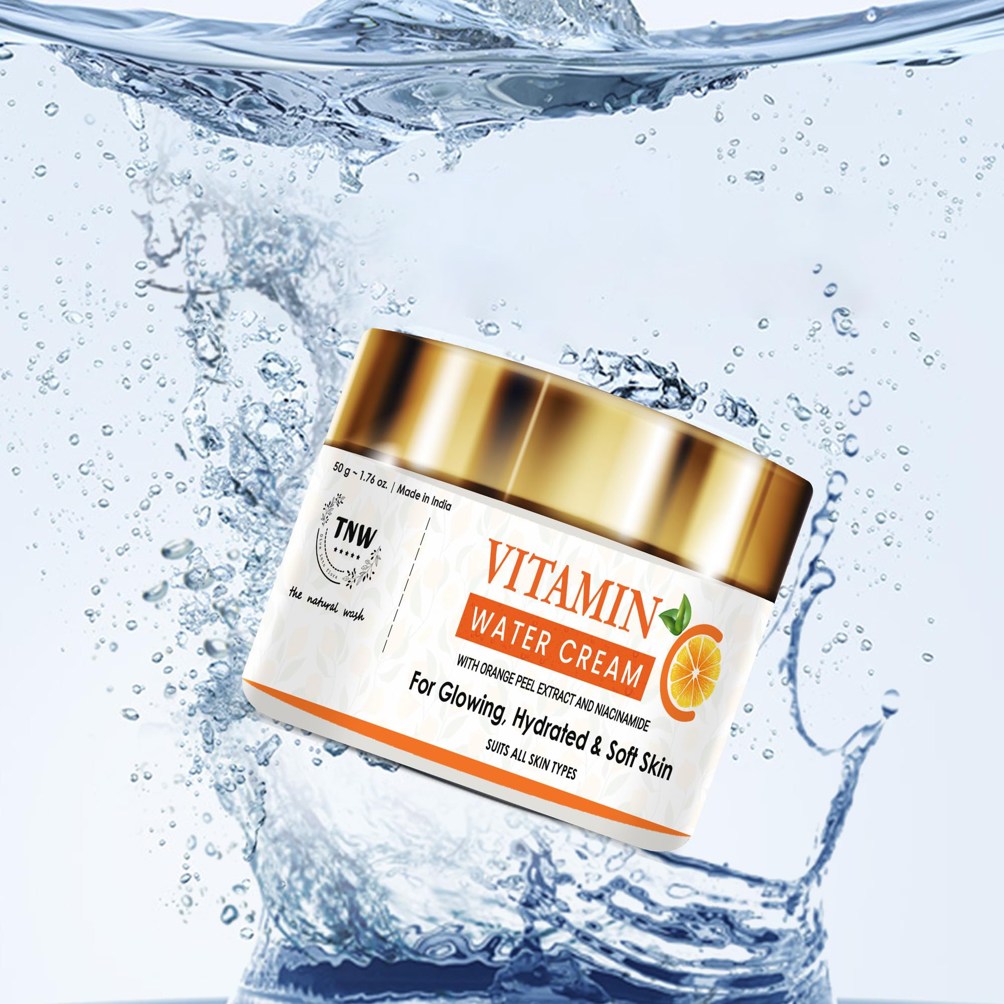 TNW-THE NATURAL WASH Brightening Moisturiser, Serum Gel, Infused with Vitamin C & Orange Peel Extract, Niacinamide & Hyaluronic Acid