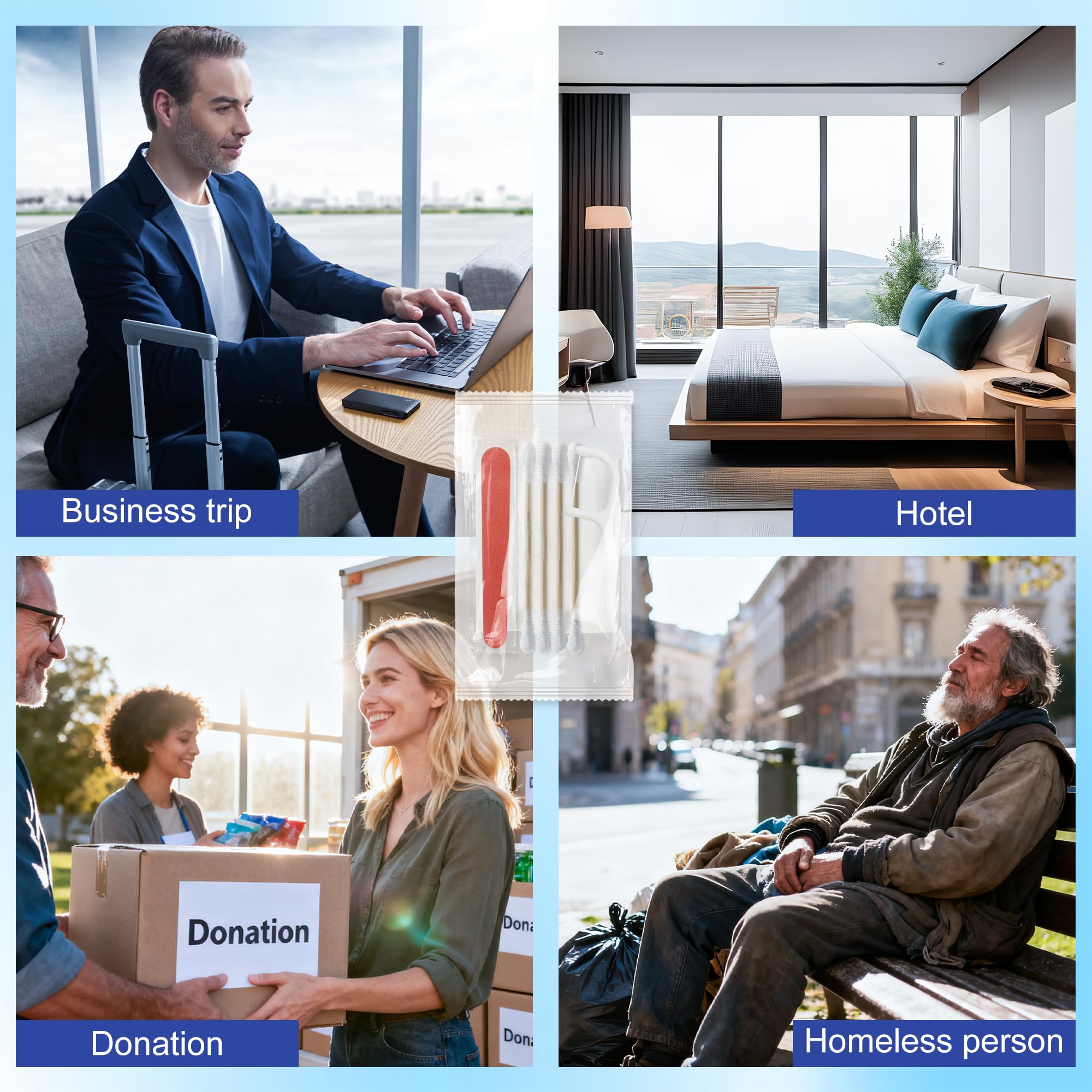 Hotel-Kosmetikset, Kosmetiksets in Großpackung, individuelles Kosmetikset mit Wattepads, Wattestäbchen, Zahnseide und Nagelfeilen, geeignet für Reisen, Hotels und den Gebrauch zu Hause (200 PACK)