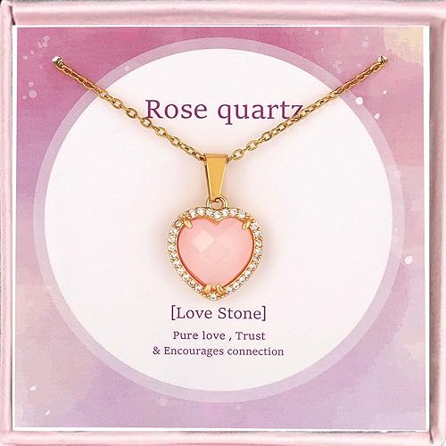 Miniatura 1 de Handmade Rose Quartz Heart Crystal Necklace Healing Crystals Necklace Cute Elegant for Women Girls Necklaces Real Raw Crystal Jewelry Protection