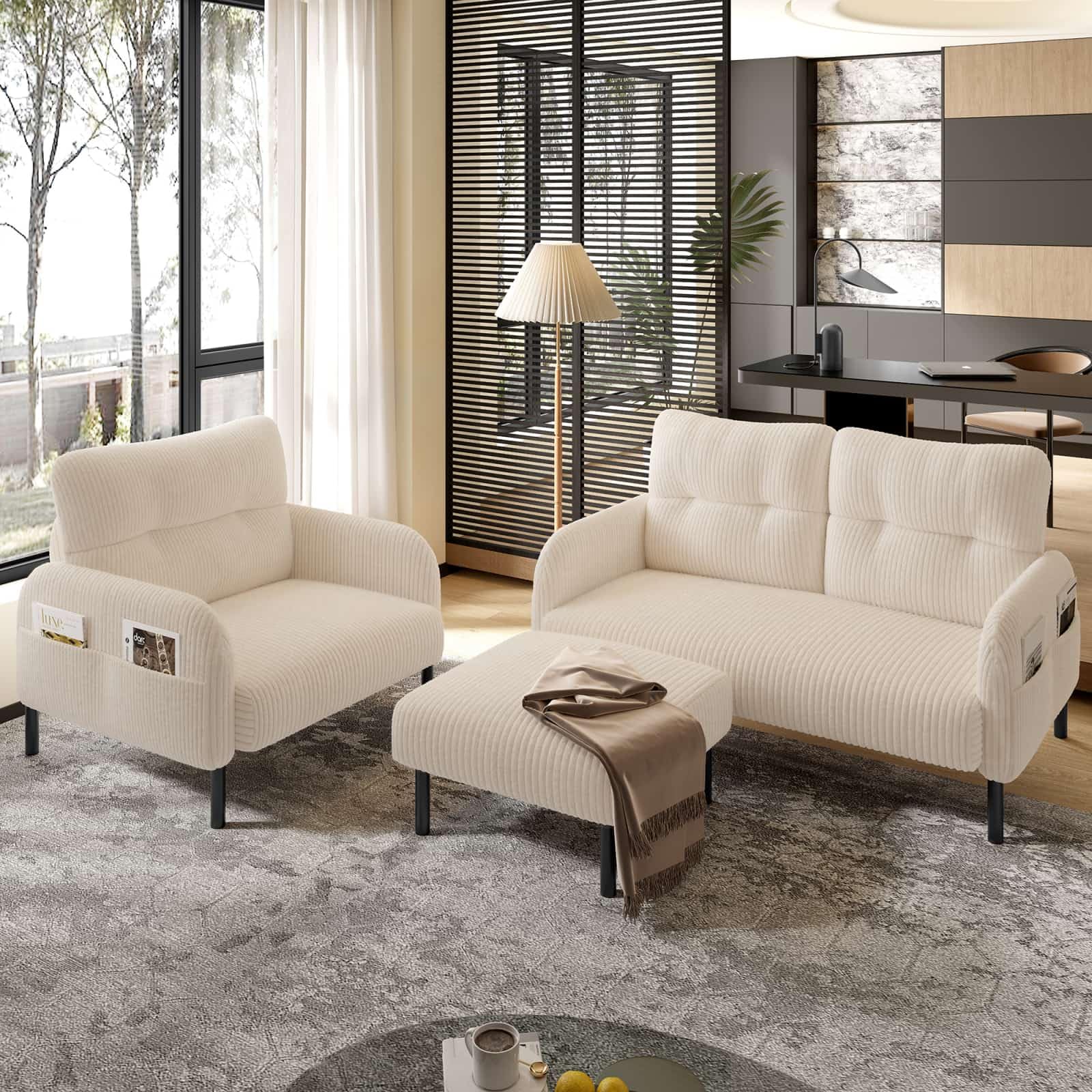 Canapé salon moderne confortable KOMHTOM avec 4 poches latérales et pieds métal