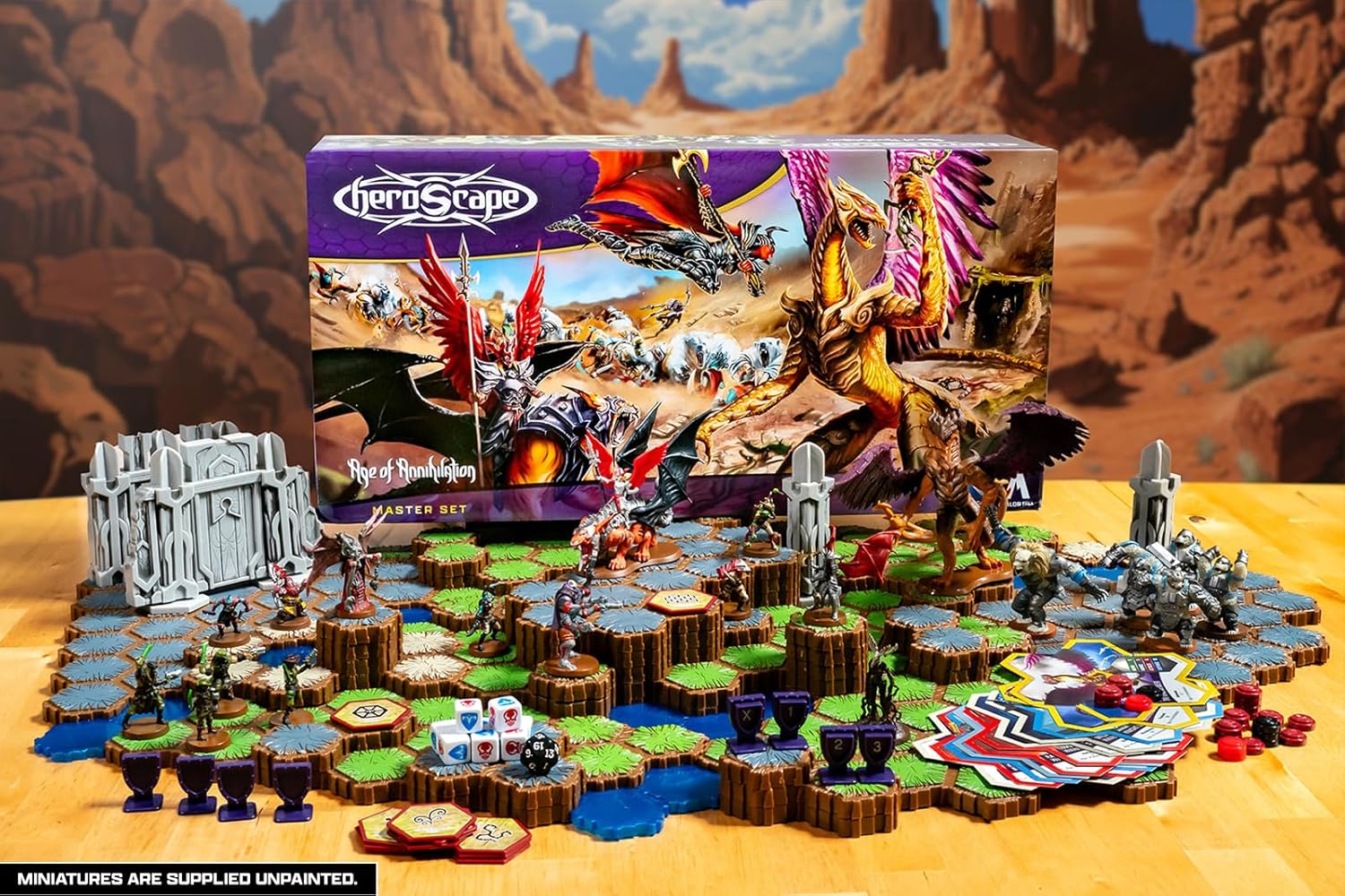 Renegade Game Studios Heroscape Age of Annihilation Master Set Strategy Board Game with 20 Miniatures, Terrain Tiles, 2 Players, Ages 14+