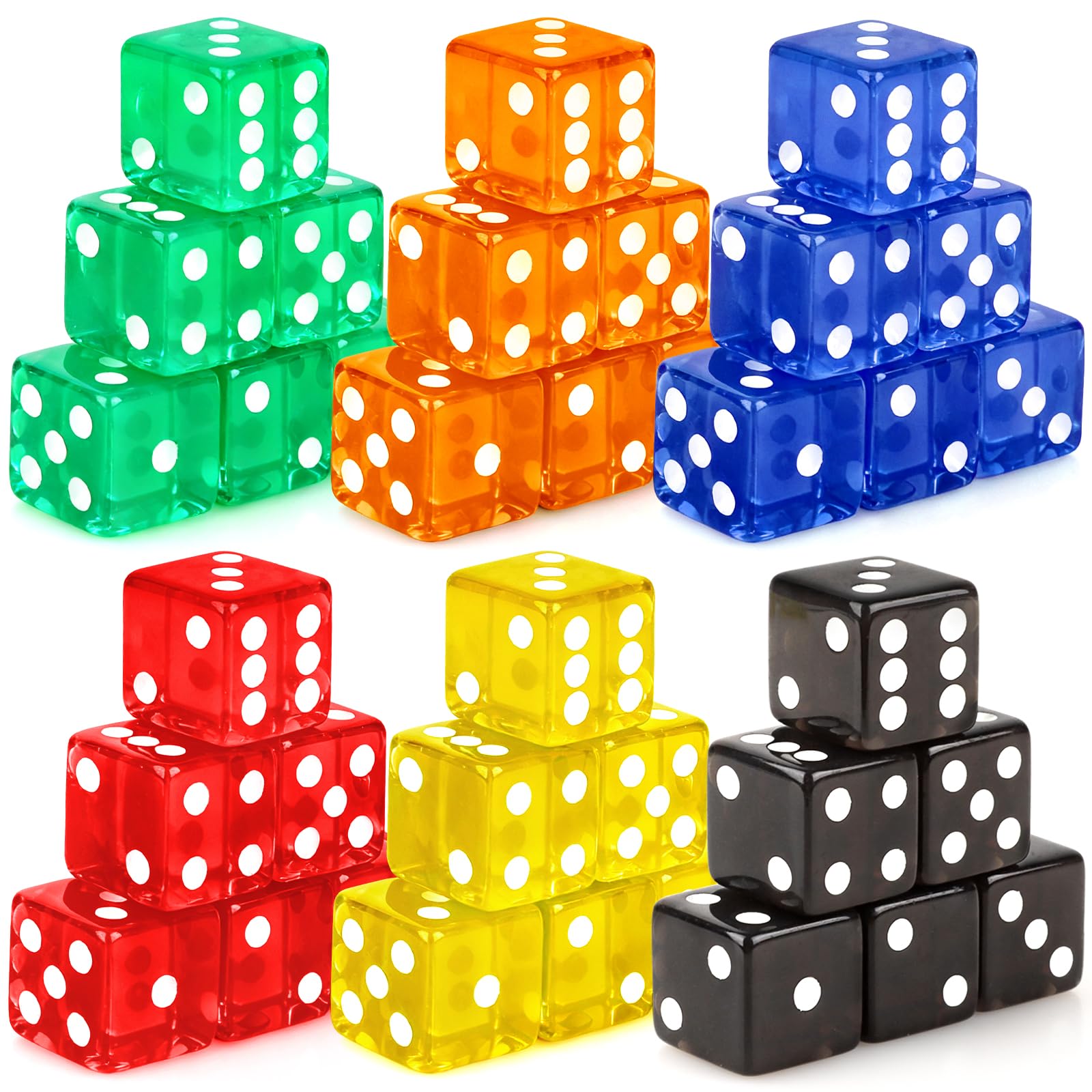 Hooqict Juego de 36 dados de casino de 19 mm, juego de dados grandes de acrílico de 6 caras a granel para casino Vegas, matemáticas, aula, suministros de enseñanza, juegos de mesa (negro, rojo, azul