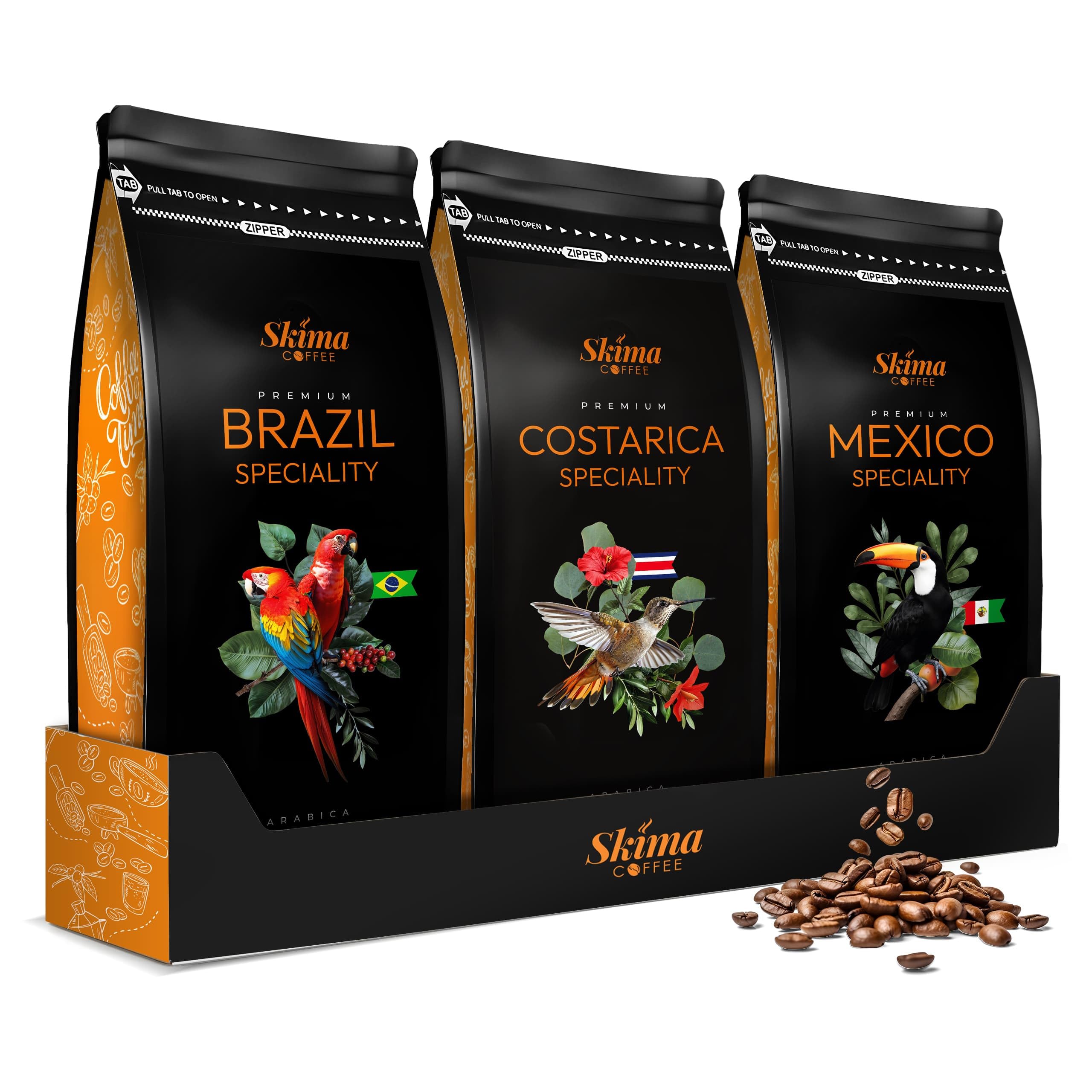 SkimaCoffee Café en grano 3 x 1 kg BRASIL/COSTA RICA/MÉXICO SPECIALTY