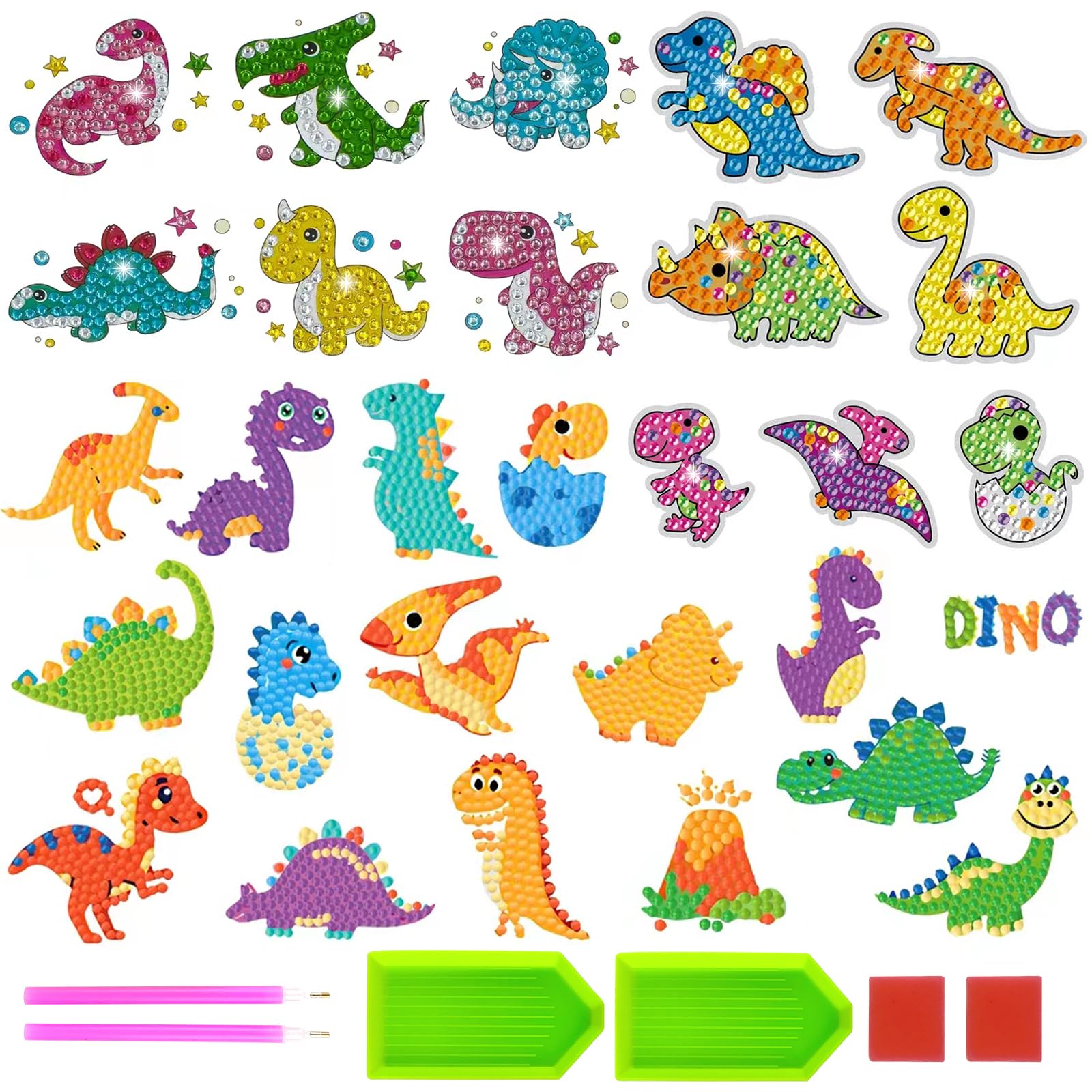 makstoreDinosaur Diamond Painting Stickers - 29 Pieces Diamond Mosaic Stickers - DIY Diamond Sticker Set (Dinosaur)