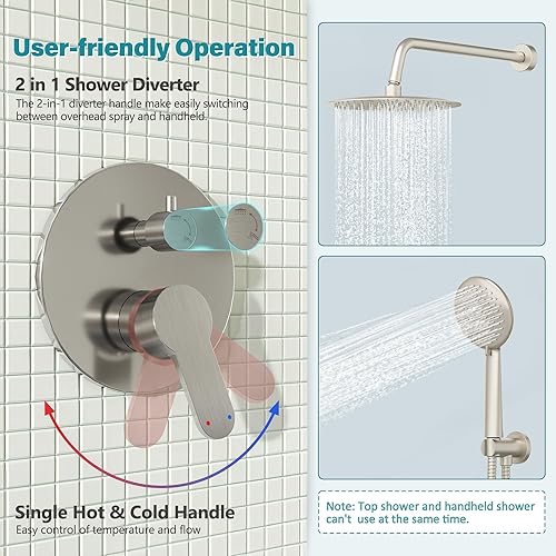 Miniatura 7 de Gabrylly Sistema de ducha, juego de grifo de ducha montado en la pared con cabezal de ducha de lluvia de 12 pulgadas y ducha de mano, juego