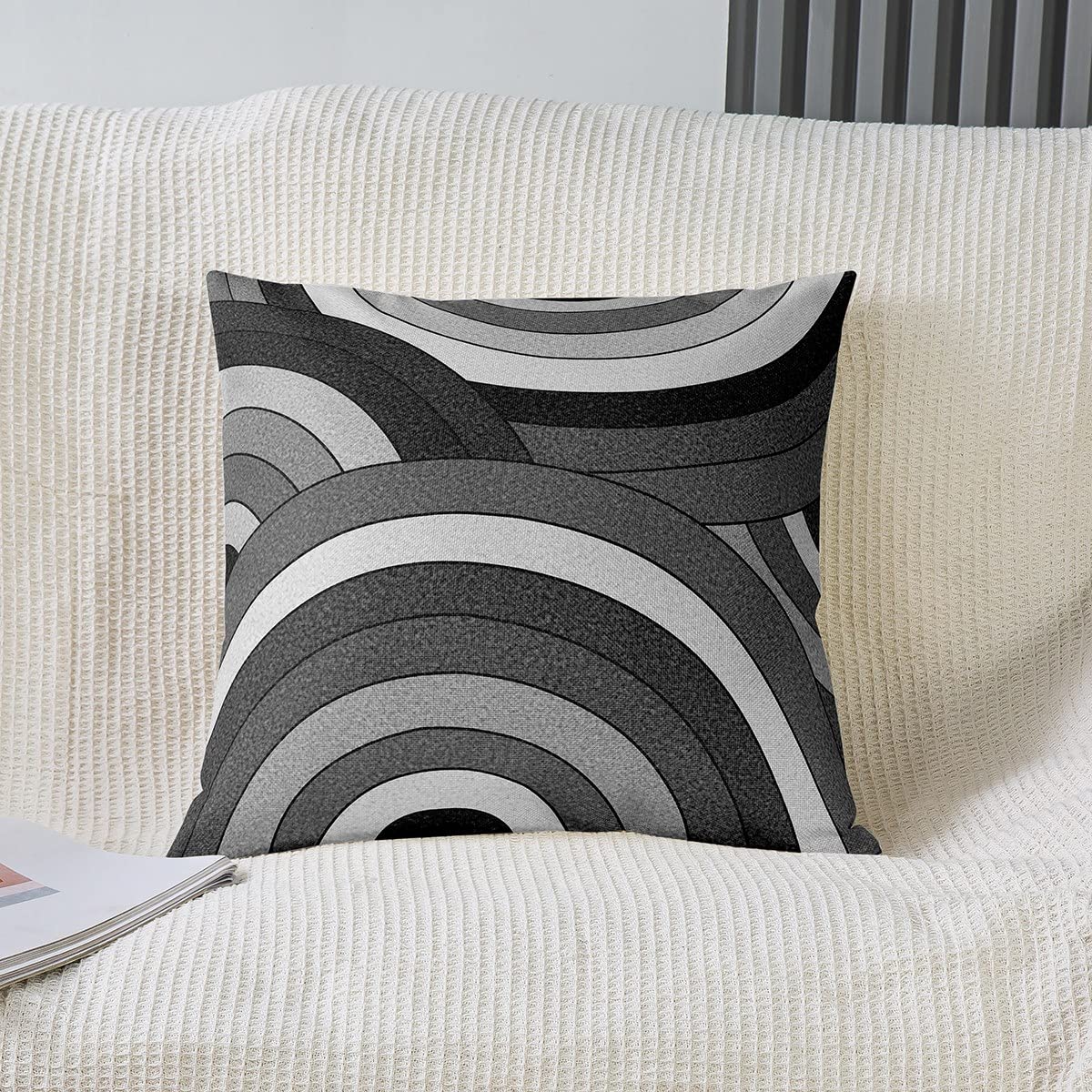 Geometrische Kissenbezüge 50x50 Cm – 2er Set Mit Abstraktem Kreis-Design | Grau/Schwarz/Weiß, Polyester, Reißverschluss
