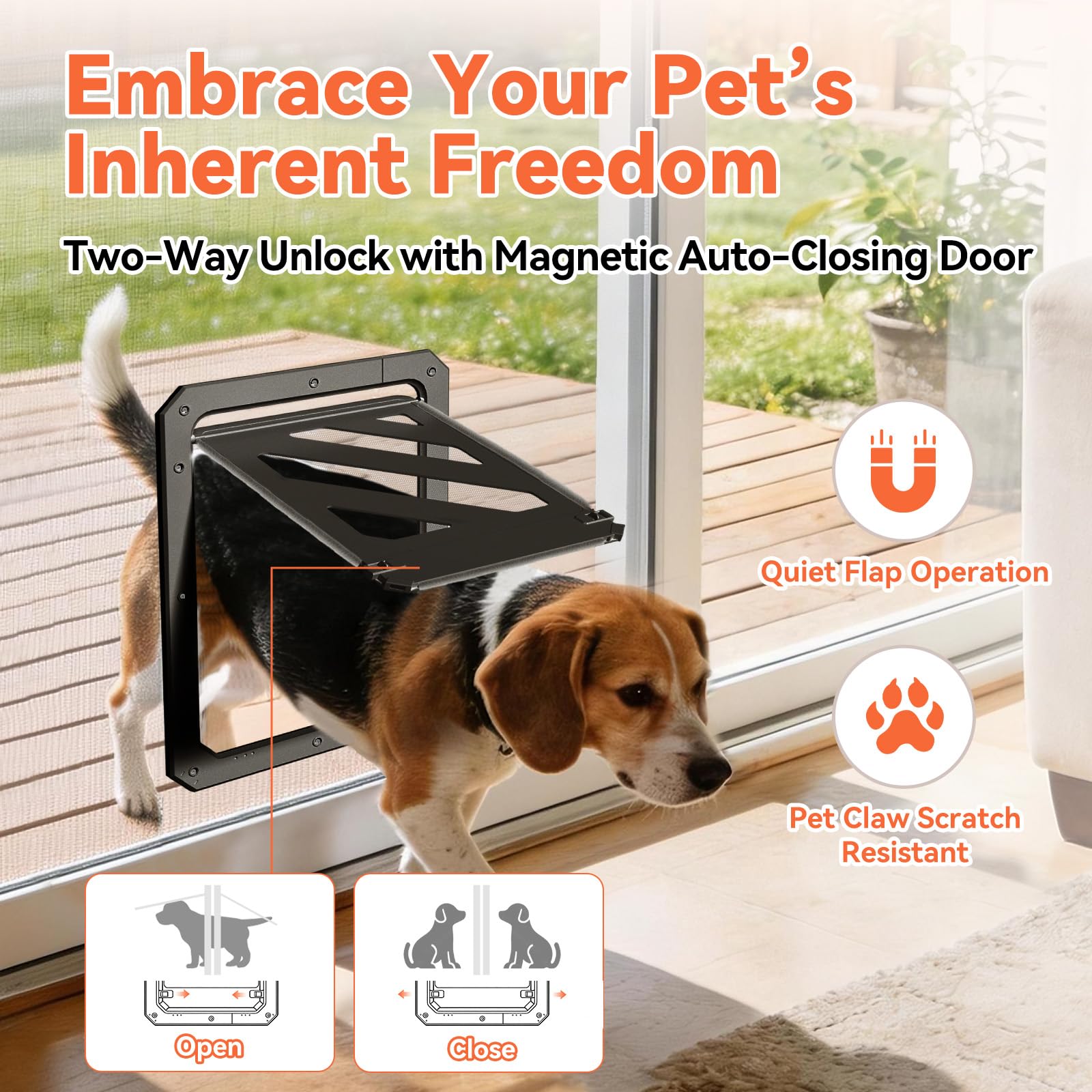 LIBBEPET Zanzariera per porta per cani, con serratura a 2 vie, con chiusura magnetica, telaio in ABS rinforzato, per cani fino a 22,7 kg, passaggio interno 25,4 x 33 cm, nero