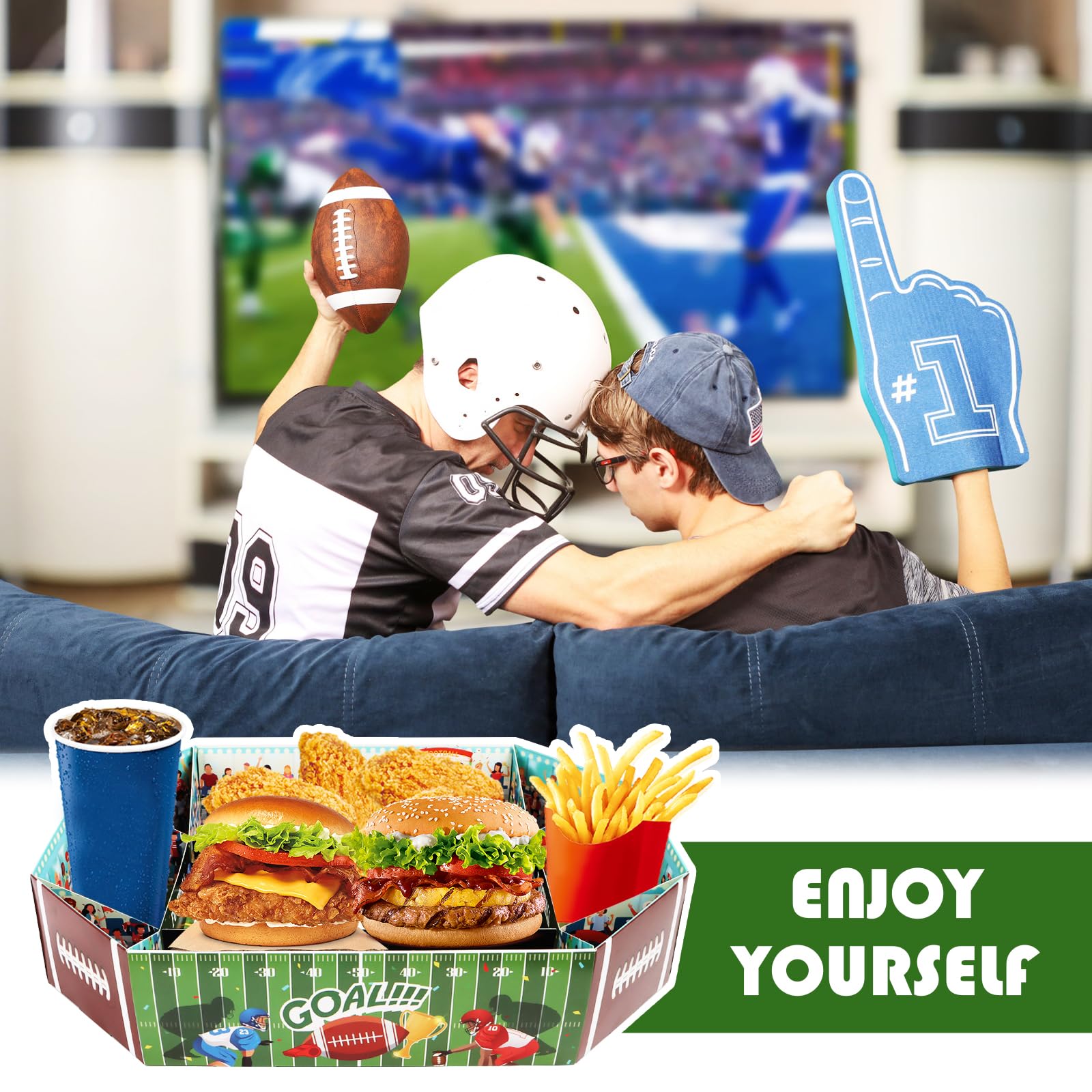 Lot de 3 grands stades de collation de football américain - Accessoires de fête de football américain - Plateau de service en papier - Super Snack Stade - Décoration pour les fans de football