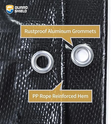 Miniatura 4 de GUARD SHIELD Lona negra de 8 x 8 pies, lona impermeable ligera para acampar al aire libre, cubierta de polietileno multiusos de 6 mil