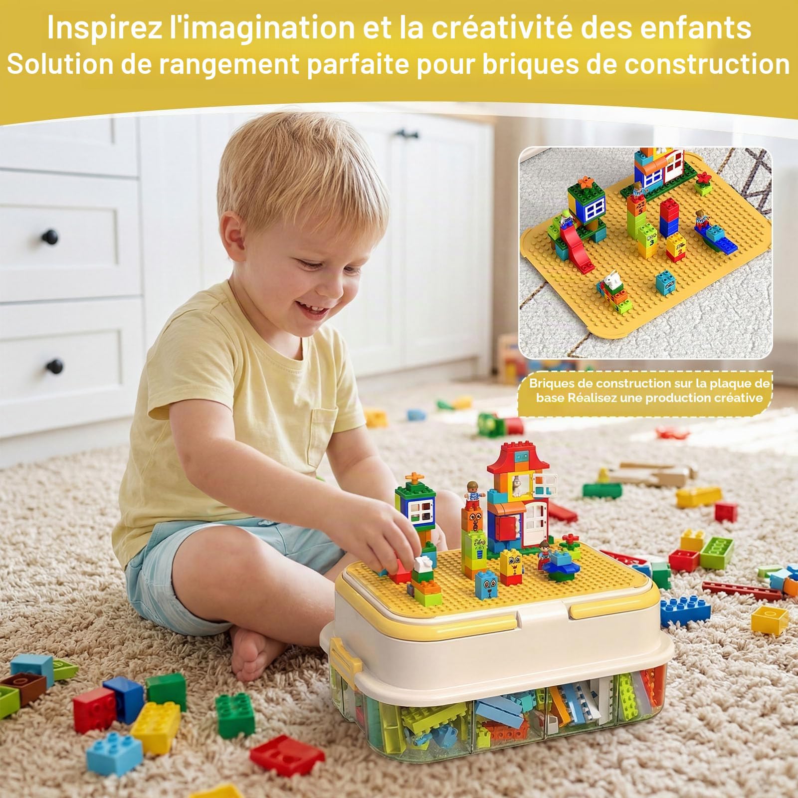 Boite Rangement pour Lego Briques, Empilable Boite de Rangement avec Couvercle pour Lego Briques pour Chambres d'enfants, Maison et Voyages