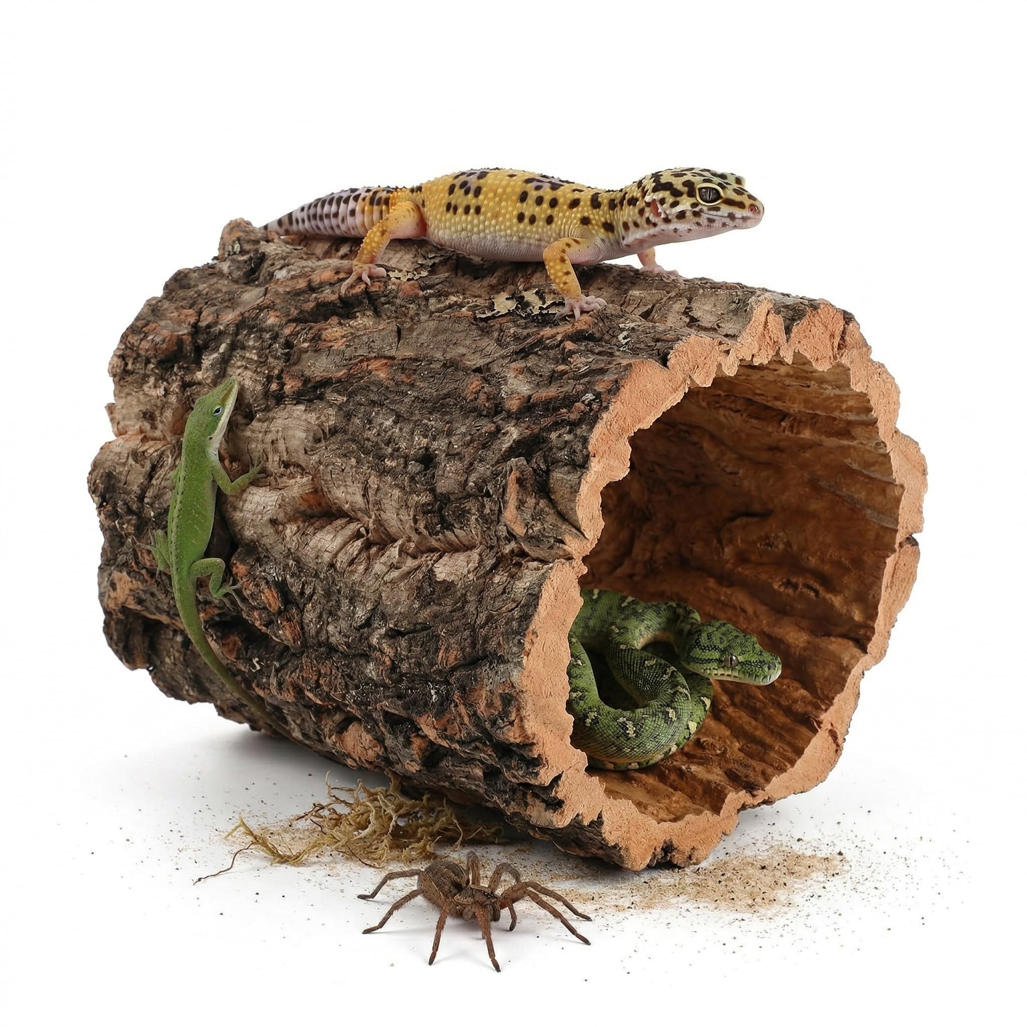 Tronco de árbol para reptiles y cueva natural Veemoon para terrario