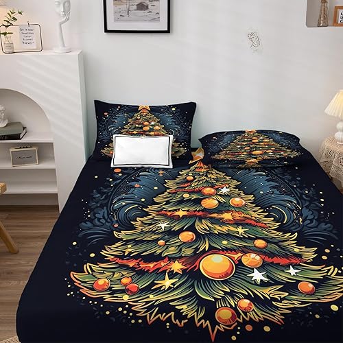 Miniatura 3 de Juego de sábanas de tamaño King  Sábanas de árbol de Navidad, sábanas y fundas de almohada, microfibra suave, bolsillo profundo y sin arrugas, 1