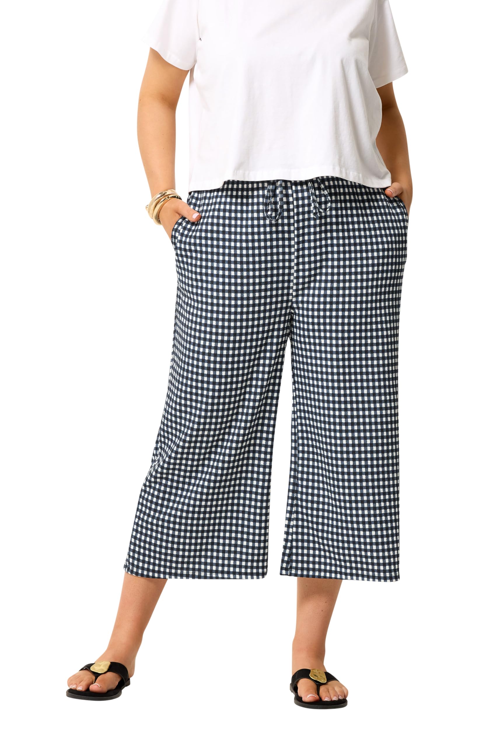 Yours Curve Blue Gingham Culottes - Women's - Plus Size Curve