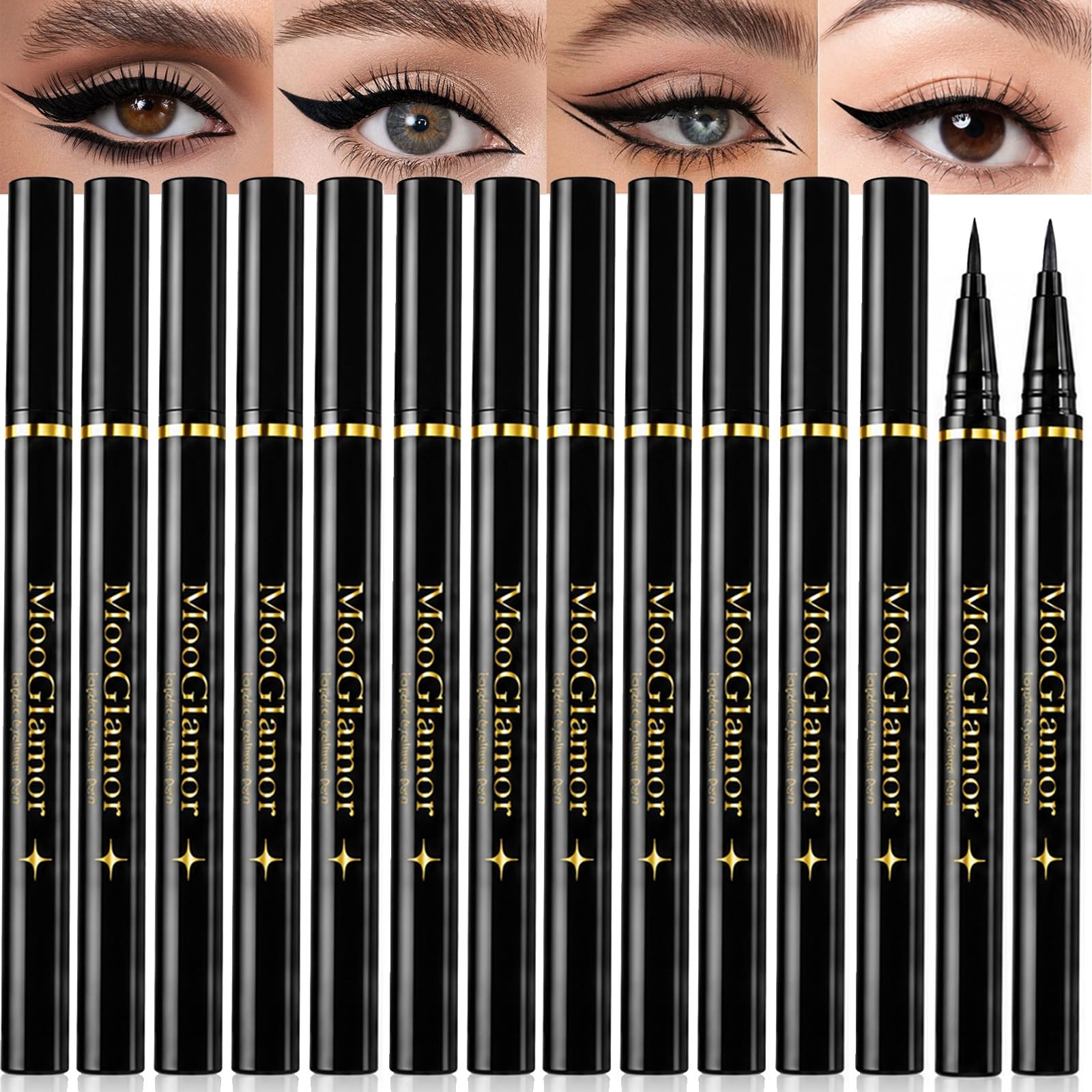 12 Pcs Black Liquid Eyeliner Pencil Sets for Women Daily Makeup Liquid Black