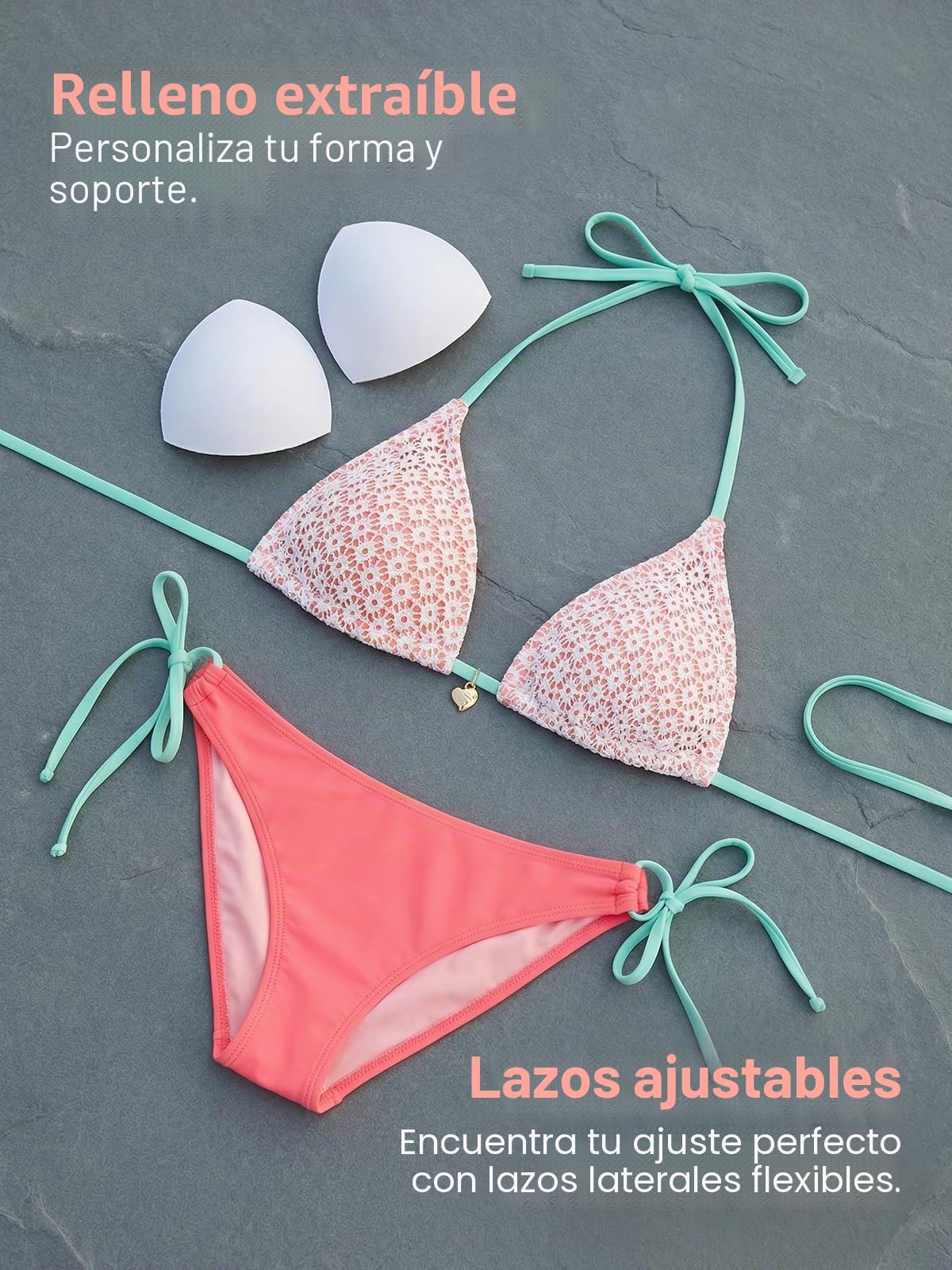 CUPSHE Conjunto de bikini para mujer, cuello en V, ajustable, dos piezas