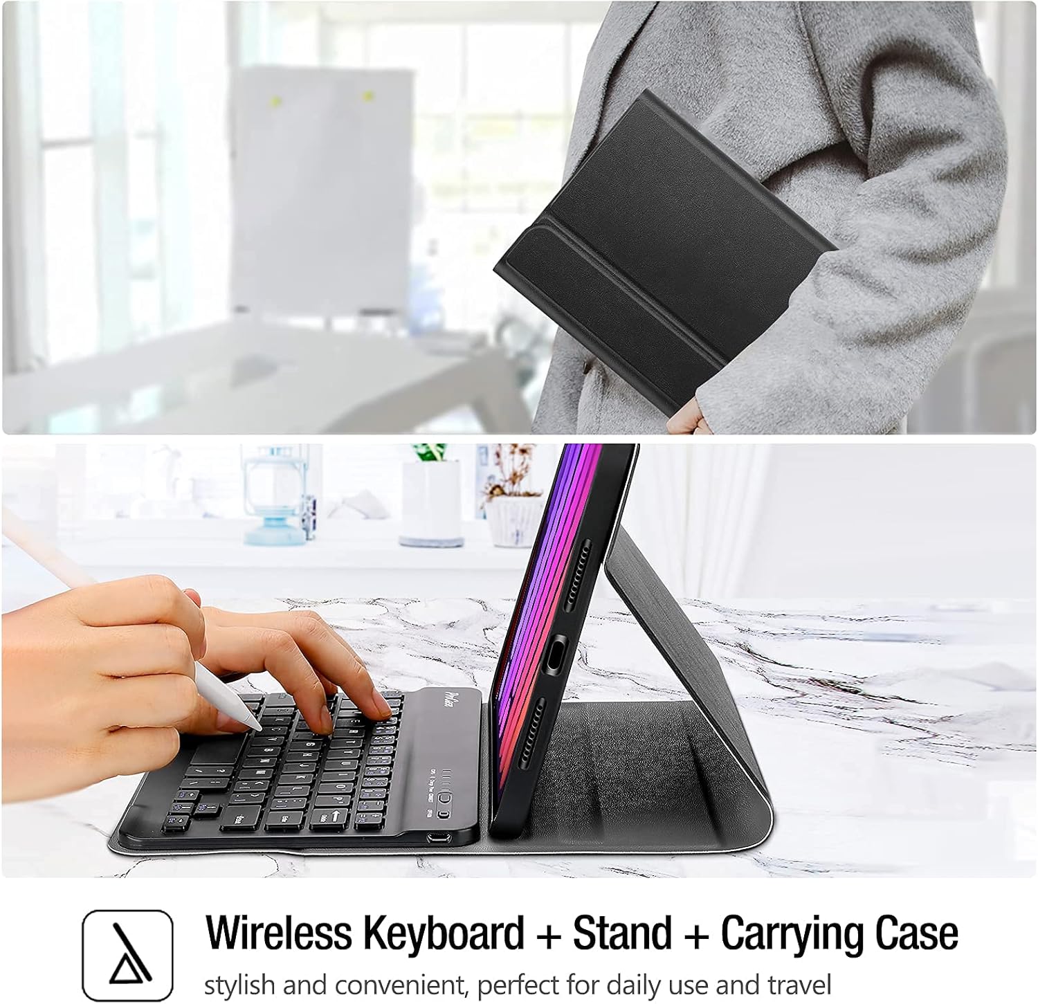 ProCase Keyboard Case for iPad mini 7 (A17 Pro) 2024 / iPad mini 6 2021, Detachable Wireless Keyboard Protective Cover Cases for 8.3 Inch iPad mini 7th 6th Generation Gen Keyboard Case- Black