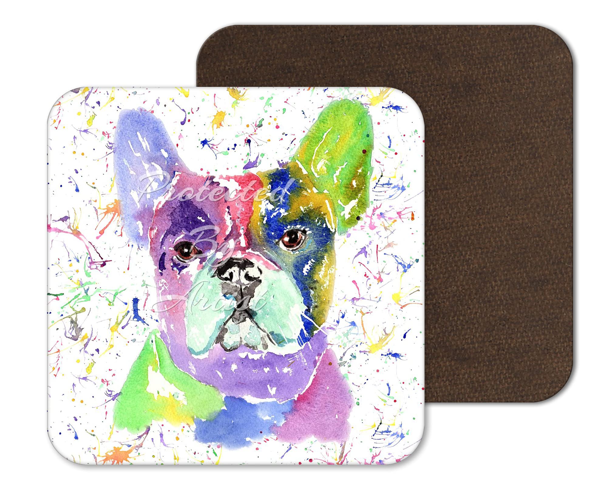Vixar Coaster French Bulldog Frenchie Dog Pet Animals Coasters Watercolour Art Gift Work Office Dining Tea Coffee (1)