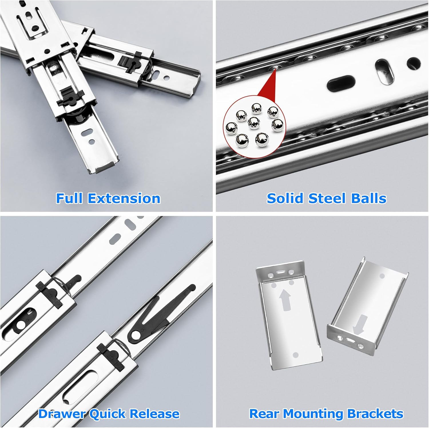 WelFurGeer Soft Close Drawer Slides - 22 Inch, 10 Pairs with Brackets, Full Extension, Heavy Duty, Ball Bearing Side Mount Rails for Cabinets, Dressers