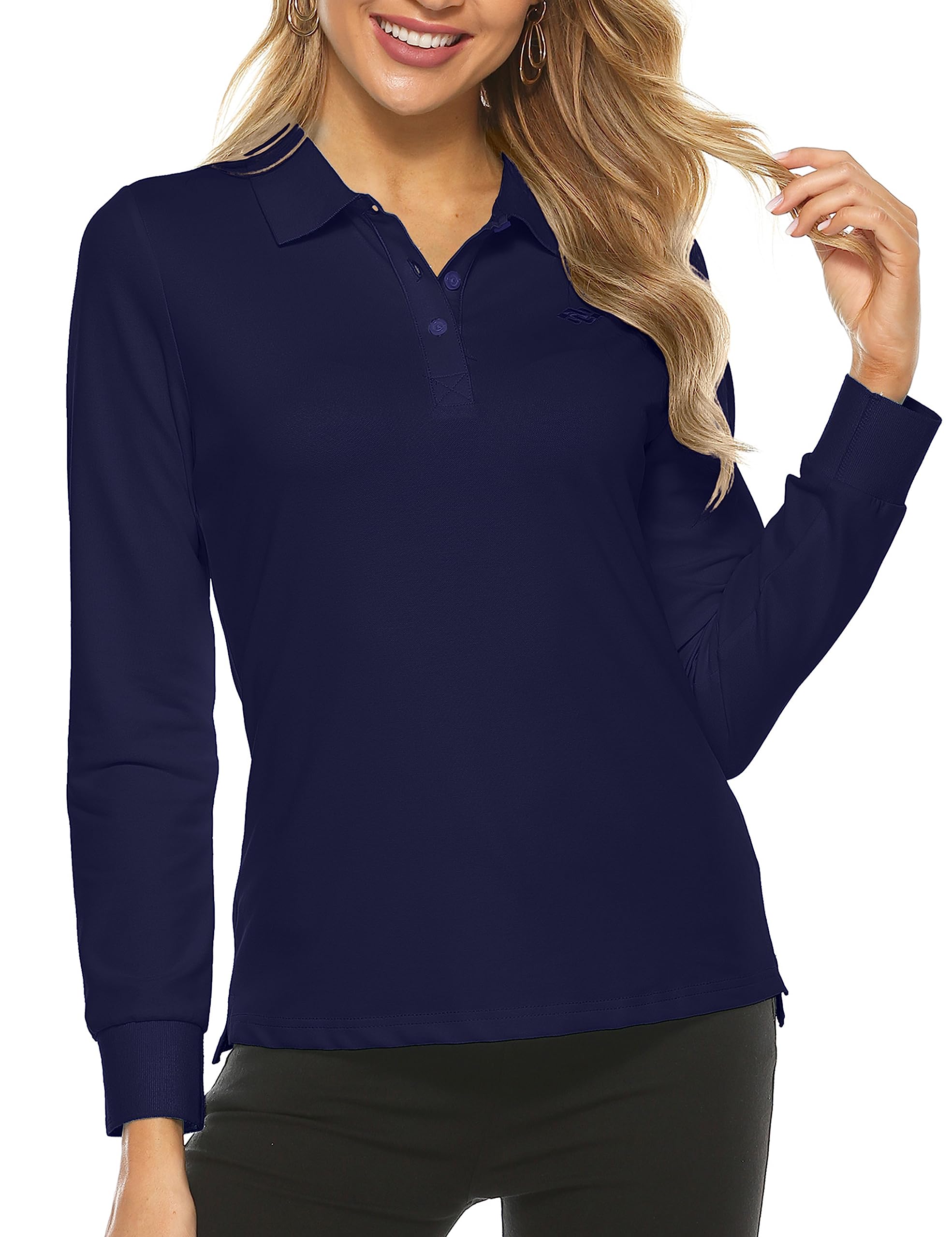 MoFiz Polo Femme Shirt Manches Longues Coton Sport Polo d'hiver Chaud Tennis Golf Tops