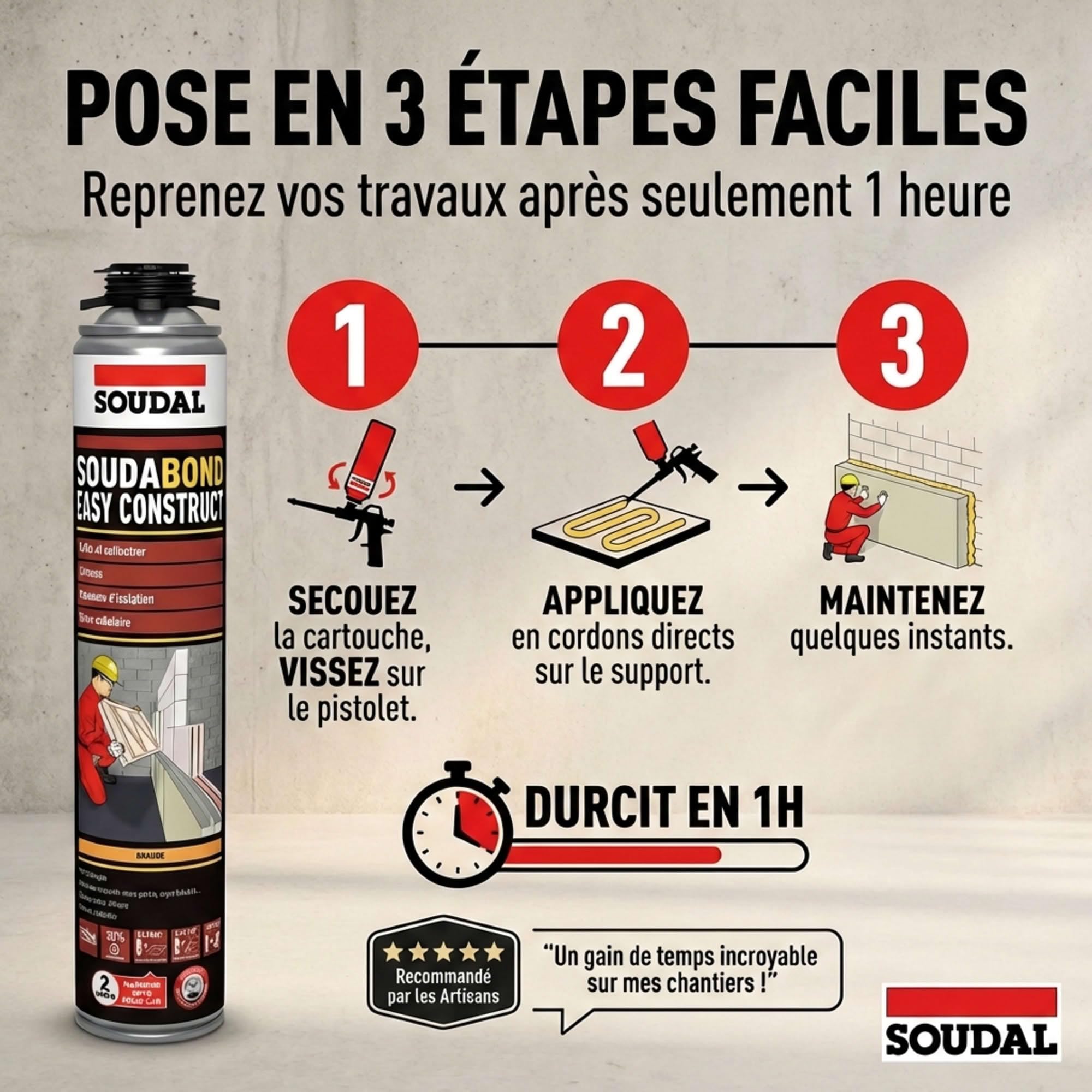 Soudal - Colle mousse PU 750 ML non-expansive SOUDABOND EASY CONSTRUCT