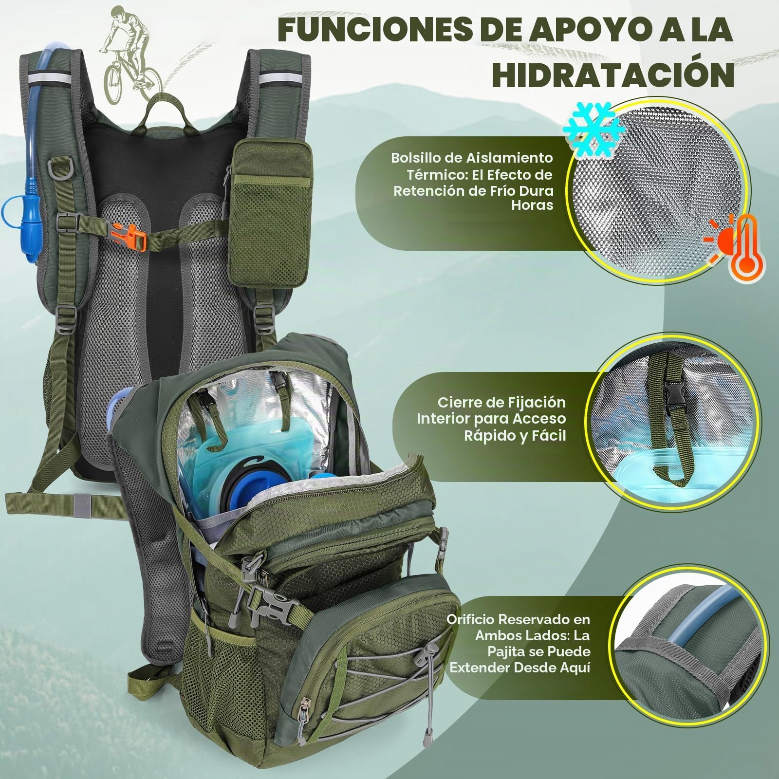 RAINSMORE Mochila de Hidratación con Bolsa de Agua 2L Mochila Bicicleta Montaña Mujer Hombre con Funda Impermeable para Senderismo Correr Ciclismo Trail Running Escalada Deportes al Aire Libre