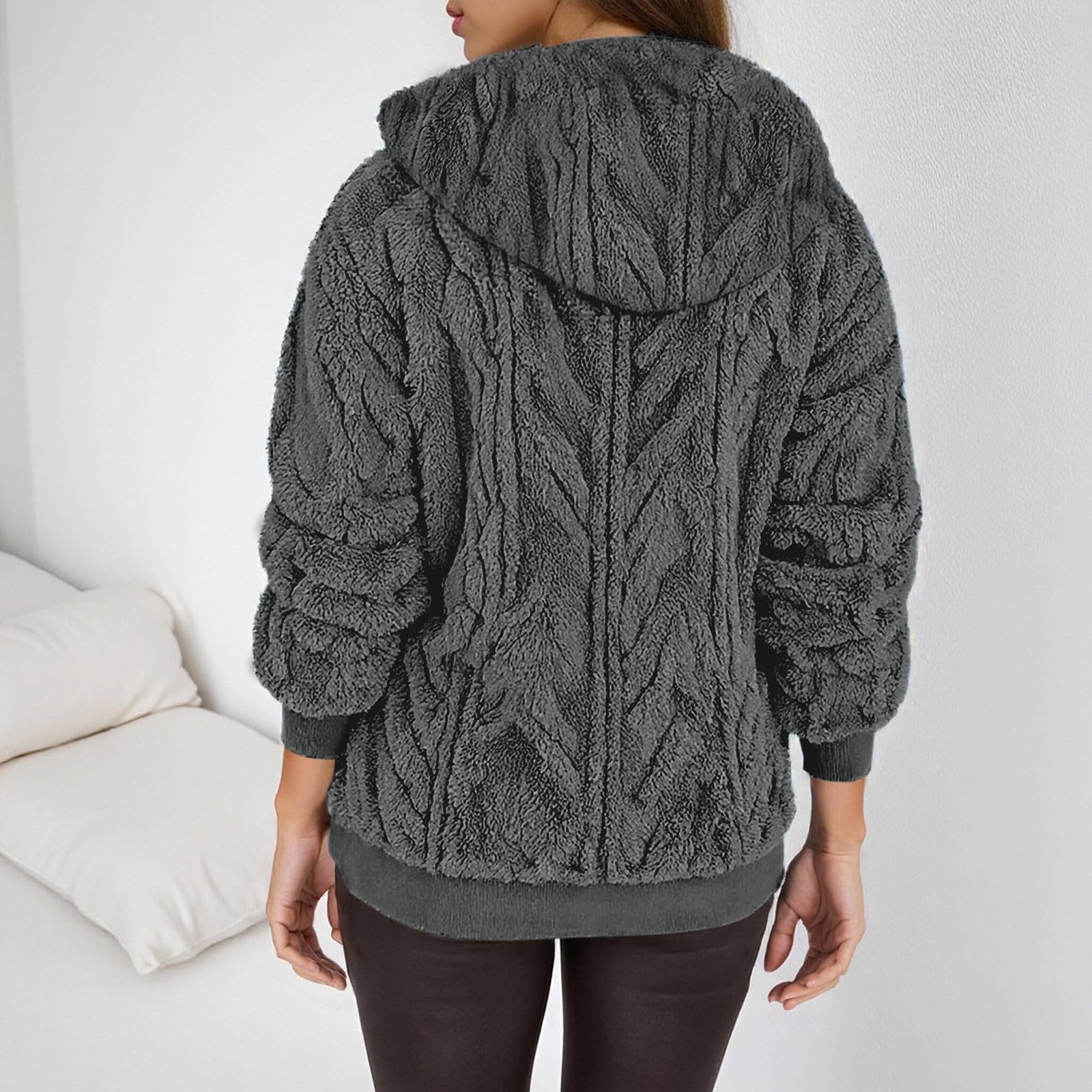 Generisch Outdoor Jacken FüR Damen Übergröße, Kapuzenjacke mit Reißverschluss, Fleece-gefüttert, lässige Oberbekleidung warme Winter- Herbsttage, langer Pullover offener Vorderseite