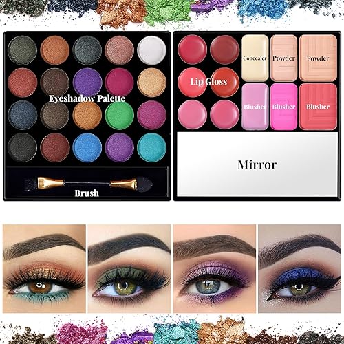 Miniatura 10 de Kit de maquillaje todo en uno 20 sombras de ojos 6 brillos de labios 3 coloretes 2 polvos 1 corrector 1 espejo 1 cepillo juego de regalo de