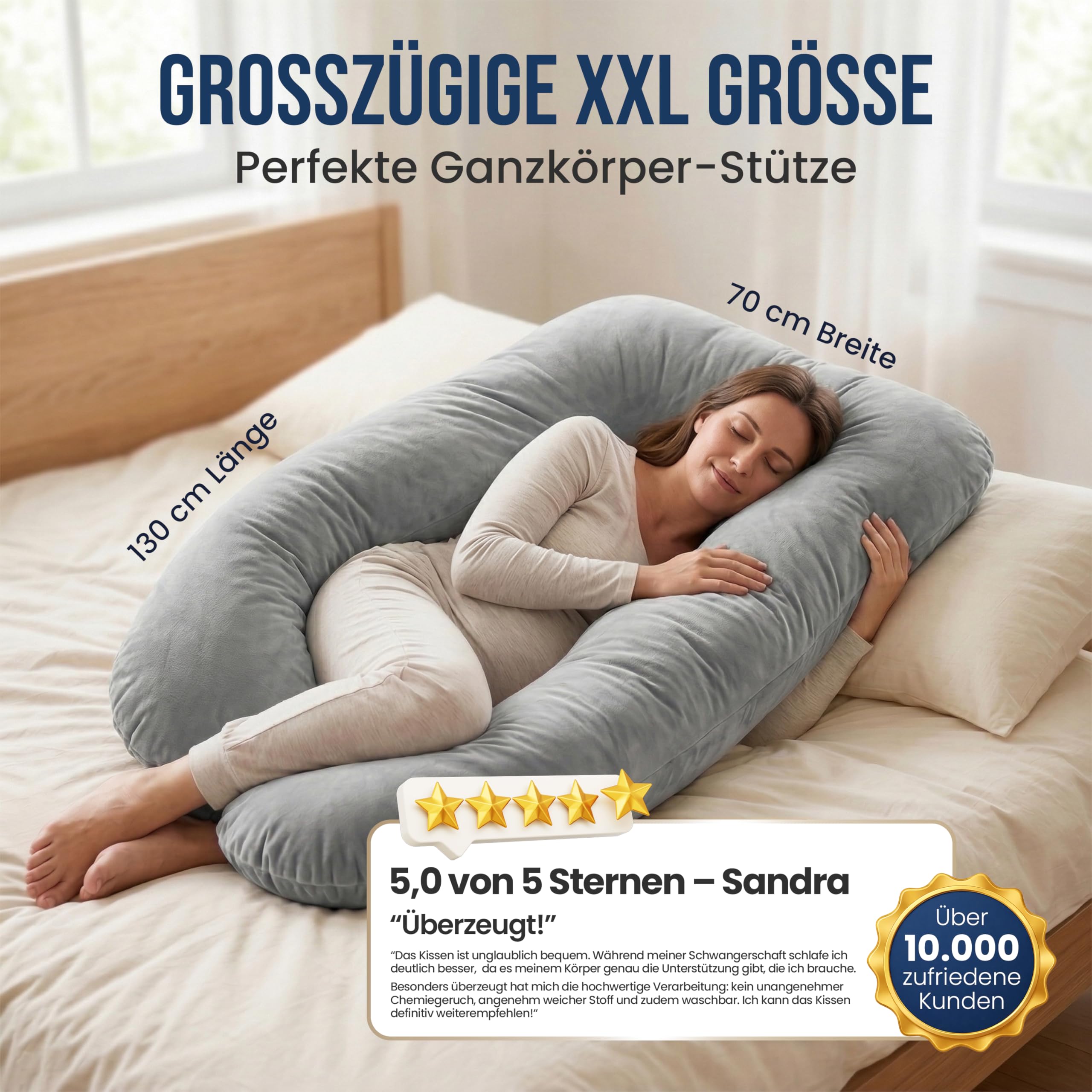 Seitenschläferkissen mit Bezug waschbar Flexible Füllung Stillkissen XXL Pregnancy Pillow Schwangerschaftskissen