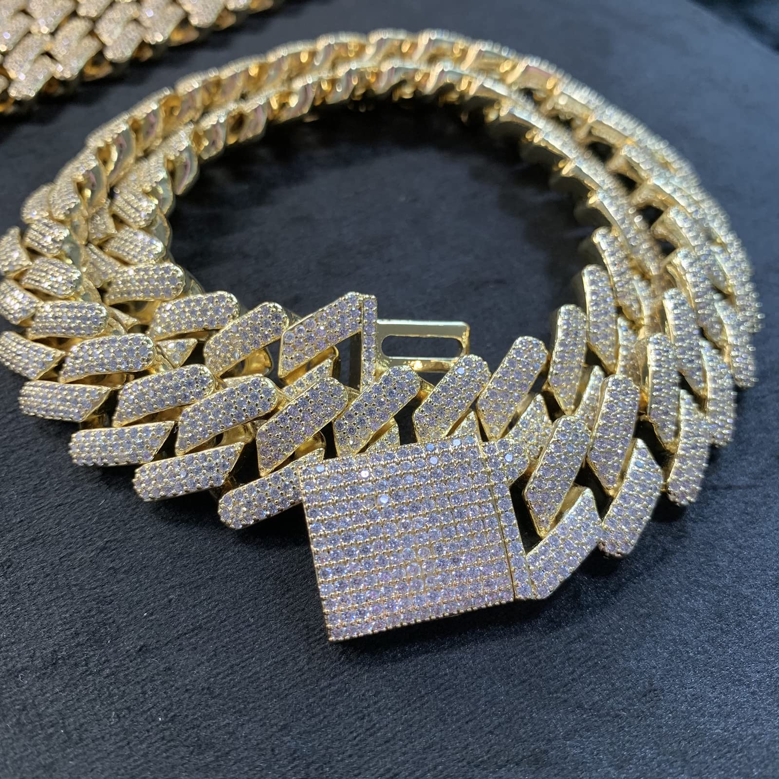 HALOKAIYA ICEDIAMOND 20MM Collana a catena cubana di Miami con diamanti a baguette di lusso pesante, gioielli hip-hop con zirconi placcati oro 14K per Rapper (22'', Gold)