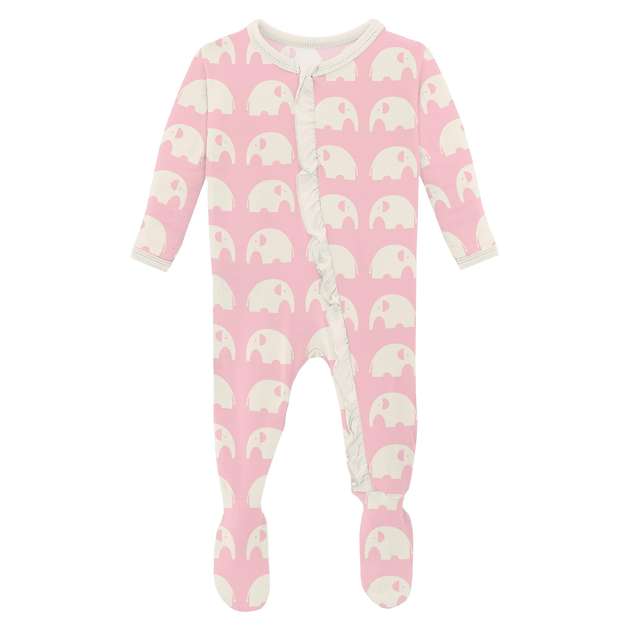 KicKee Pants Essentials Print Classic Ruffle Footie with Zipper, Soft Bamboo Viscose Sleepwear, One-Piece Baby Clothes