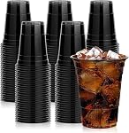 KesaPlan 100 PCS Black Clear Plastic Party Cups, 16 oz Disposable Cocktail Drinking Cup for Halloween, Disposable Wine Glasses for Milkshake Juice Graduation Father's Day Birthday Wedding Party