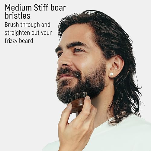 Miniatura 11 de BFWood Cepillo para barba de cerdas de jabalí, estilo militar de nogal de madera negra, cepillo de bigote de madera para hombre Negro