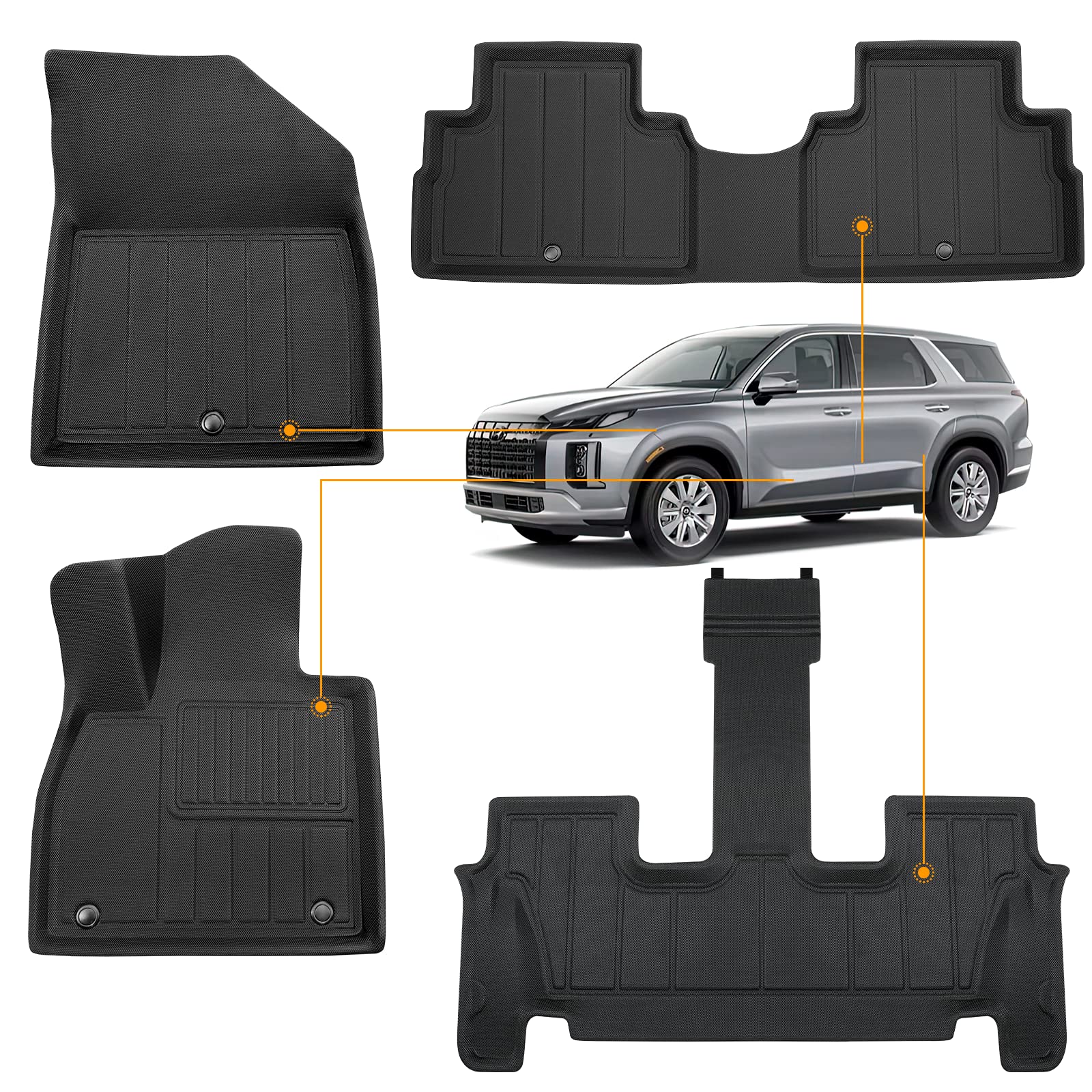DrCarNow for Hyundai Palisade Floor Mats 2024 2023 2022 2021 2020, Custom Fit for Palisade Mats 2020-2023 2024, 1st & 2nd Row and 3 Row All-Weather Liners w/Bucket Seats for Palisade Accessories