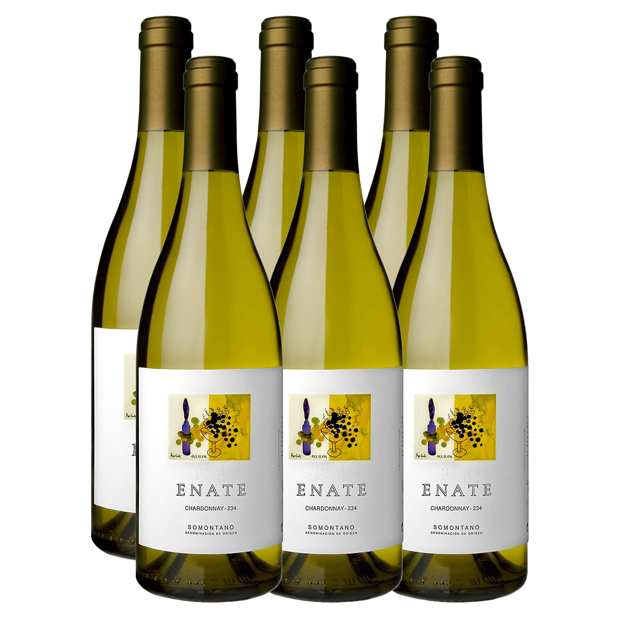 Bodega Enate - Pack de 6 Botellas de 75cl de Chardonnay-234 - D.O. Somontano - Vino Blanco - Afrutado: Melocotón, Guayaba, Maracuyá, Almibarado - Notas de Hinojo - Fondo Mineral