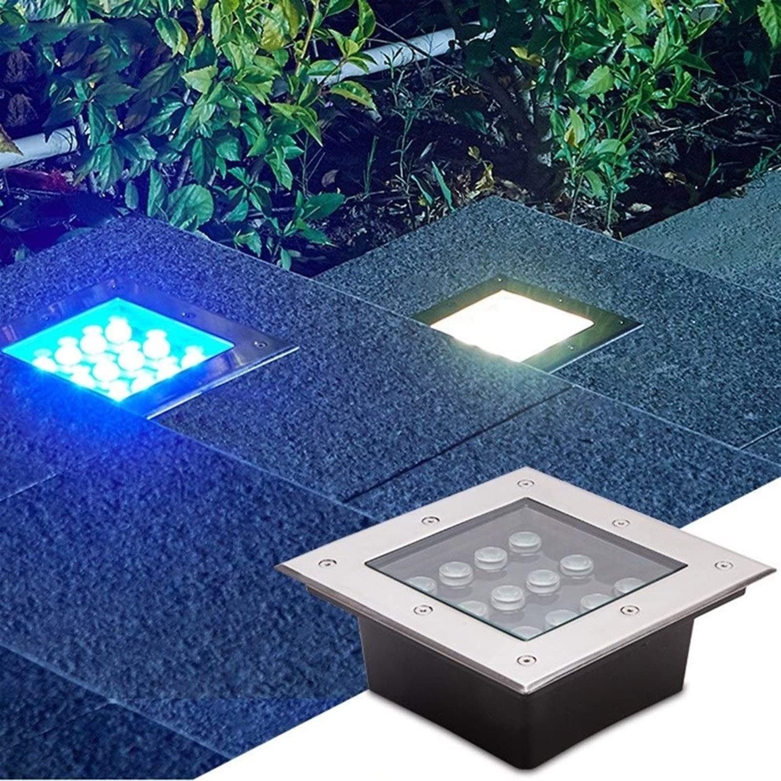 4PCS Foco Impermeable - Foco LED Empotrable En El Suelo, Proyector De Tierra Impermeable IP67, AC85-265V Foco Empotrable De Suelo LED Cuadrado Para Exteriores, Material De Acero Inoxidable(Blue Light,