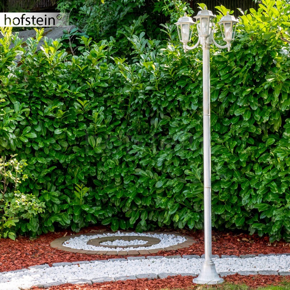Lámpara de exterior NATAL, candelabro en aspecto antiguo, aluminio fundido en blanco/oro con cristales, lámpara de camino de 3 brazos 210cm, lámpara de jardín retro/vintage, E27, IP44, sin bombilla(s)